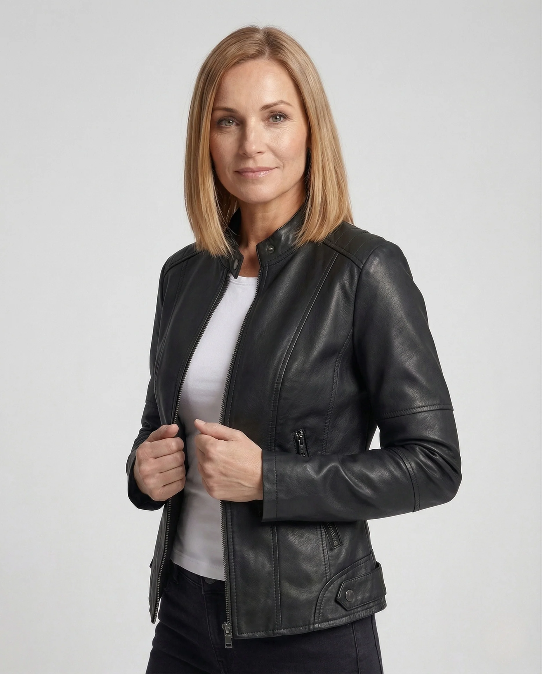 Damen Kunstlederjacke mit Reißverschlusstaschen Slim Jacket - Image 2