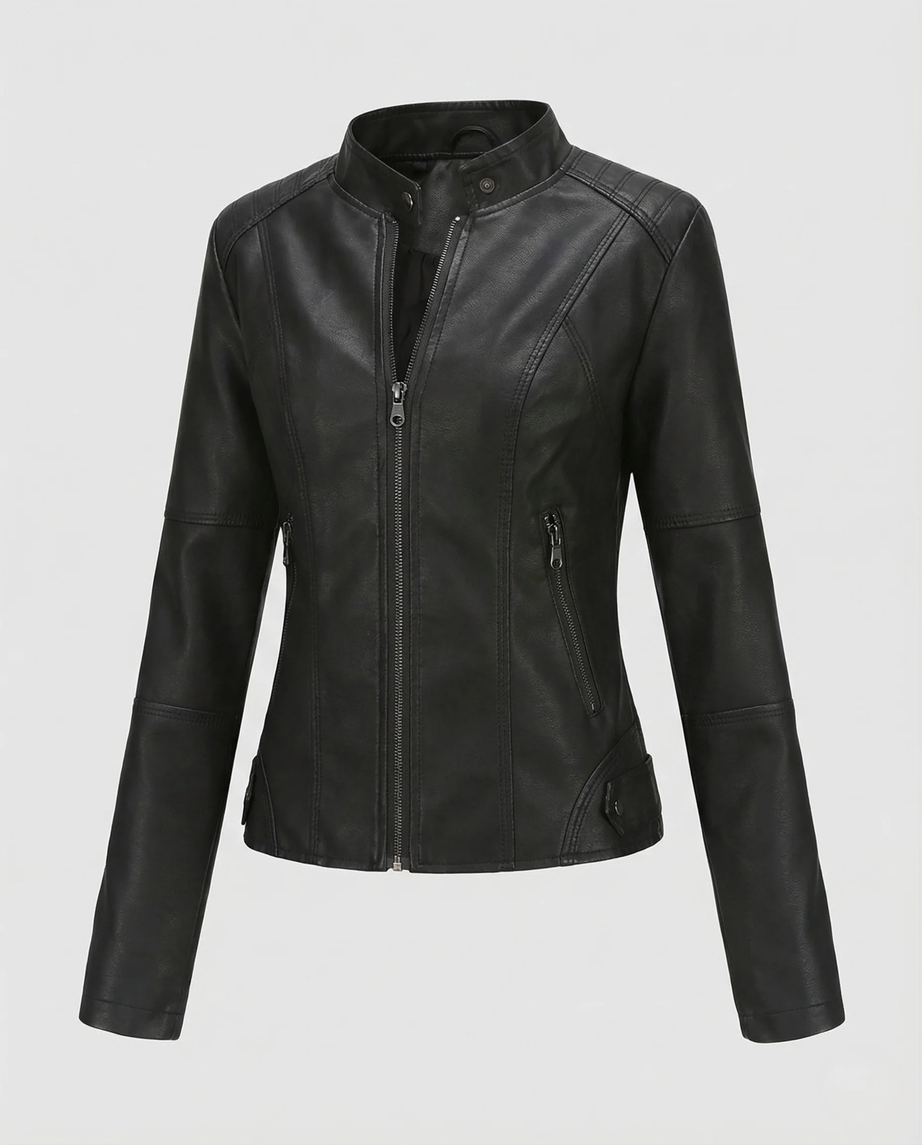 Damen Kunstlederjacke mit Reißverschlusstaschen Slim Jacket - Image 5