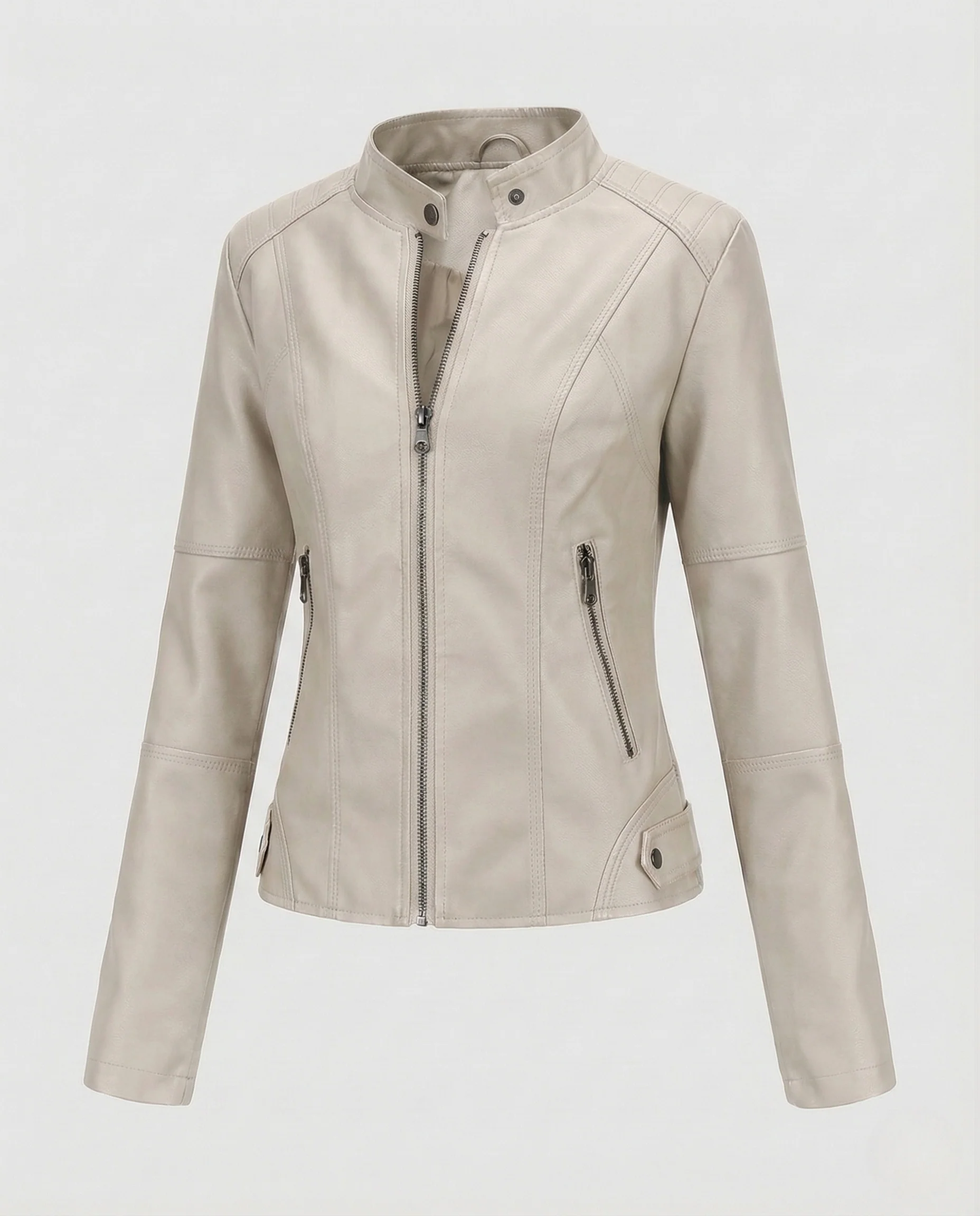 Damen Kunstlederjacke mit Reißverschlusstaschen Slim Jacket - Image 8