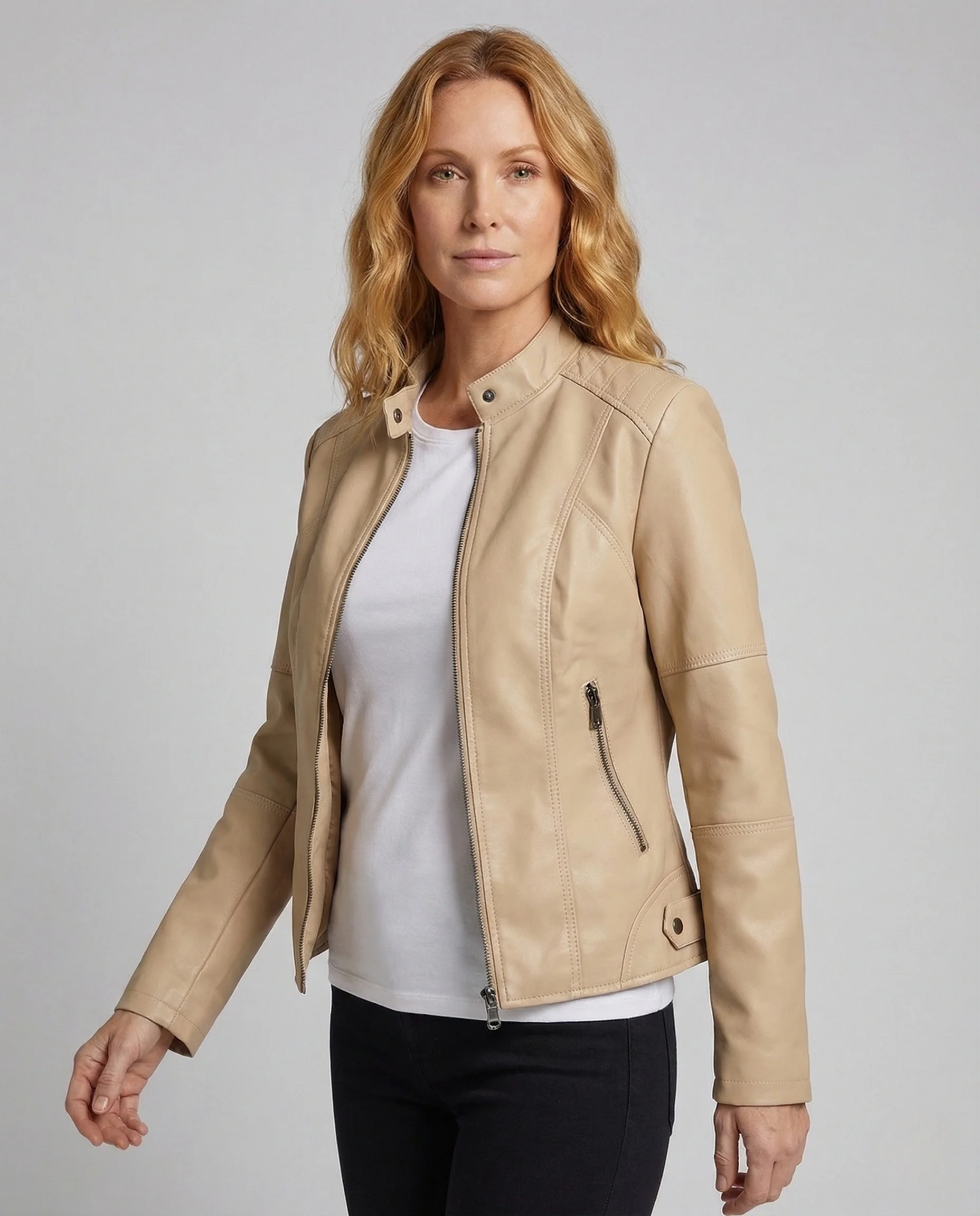 Damen Taillierte Kunstlederjacke Stehkragen - Image 2