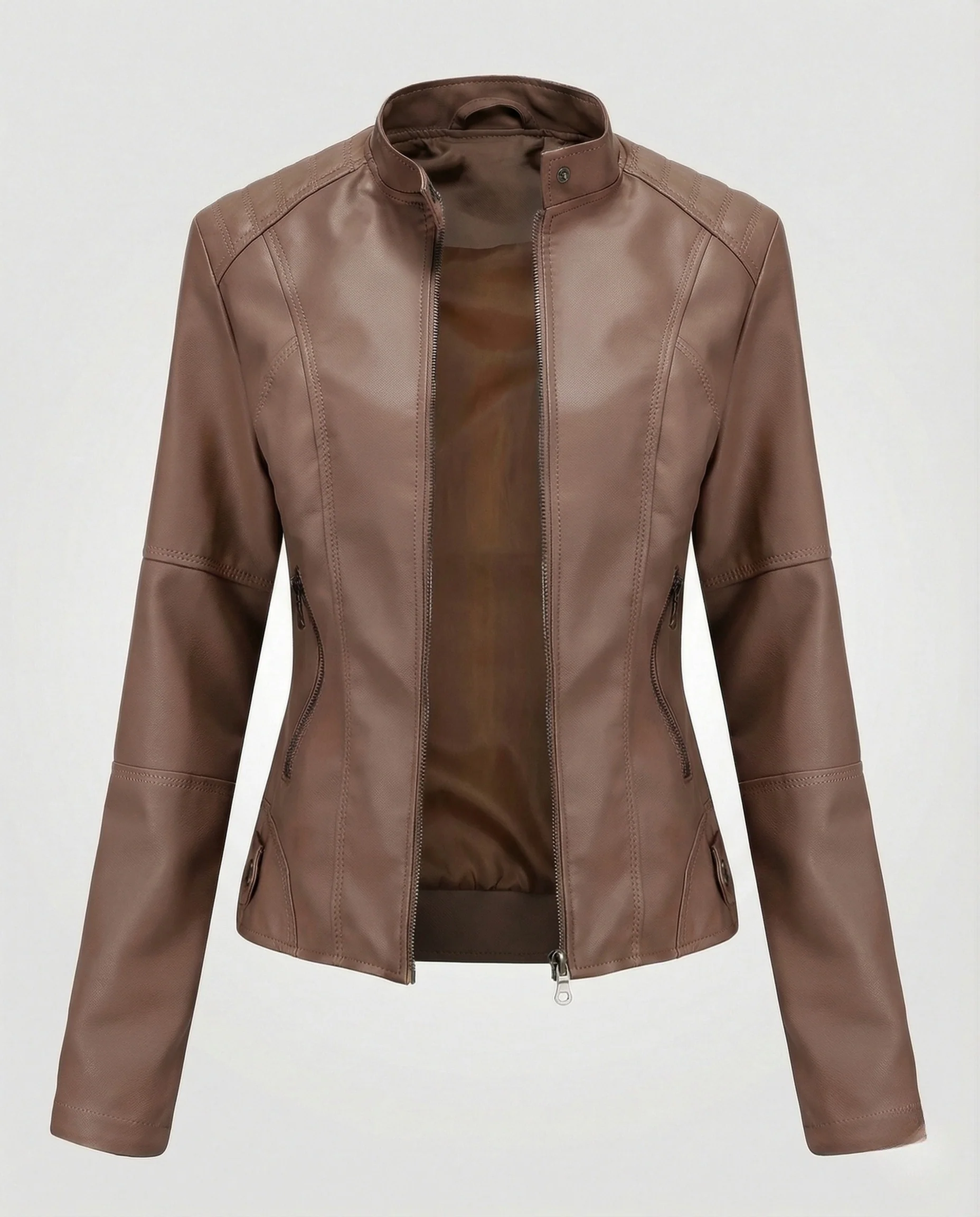 Damen Taillierte Kunstlederjacke Stehkragen - Image 7