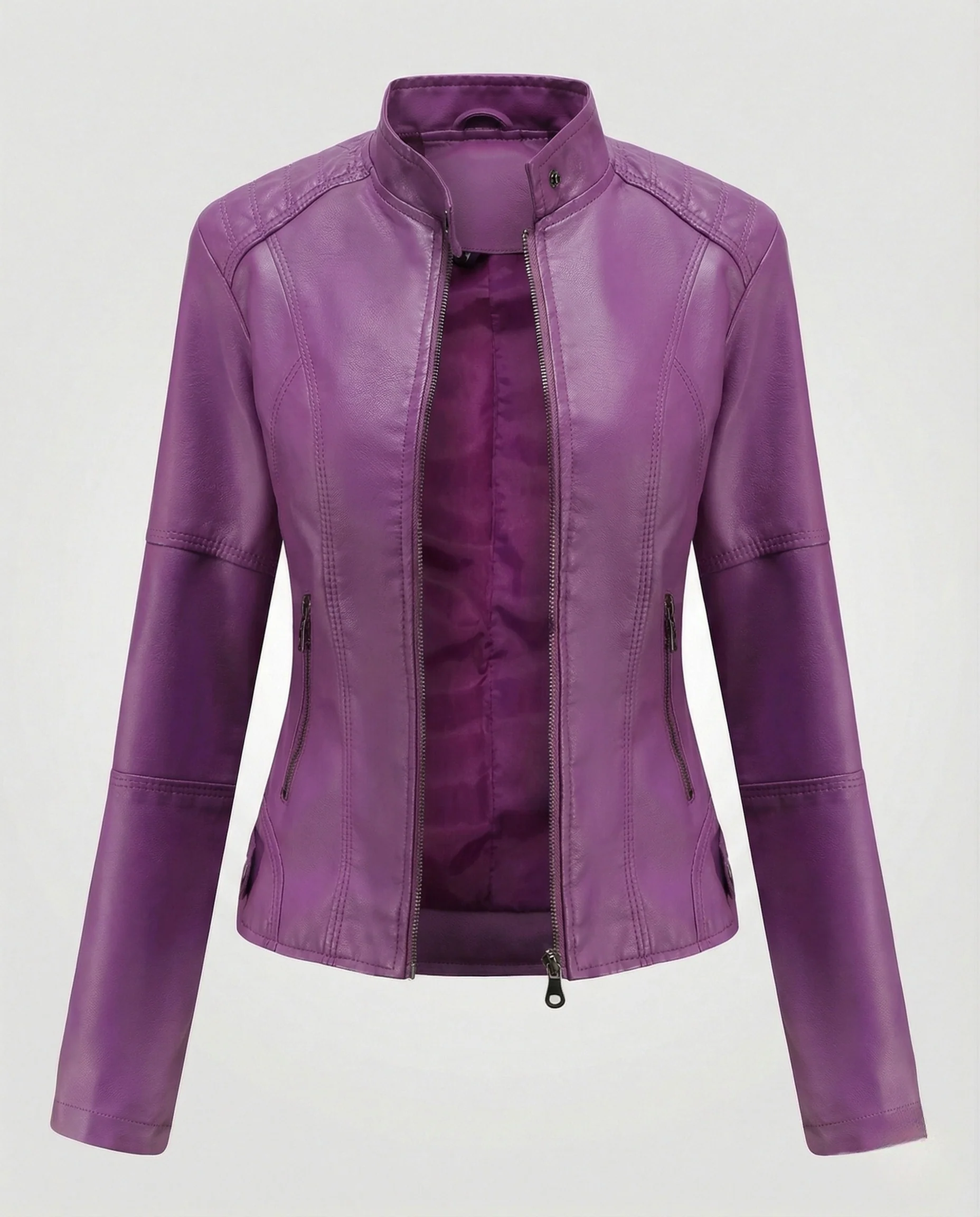 Damen Taillierte Kunstlederjacke Stehkragen - Image 8