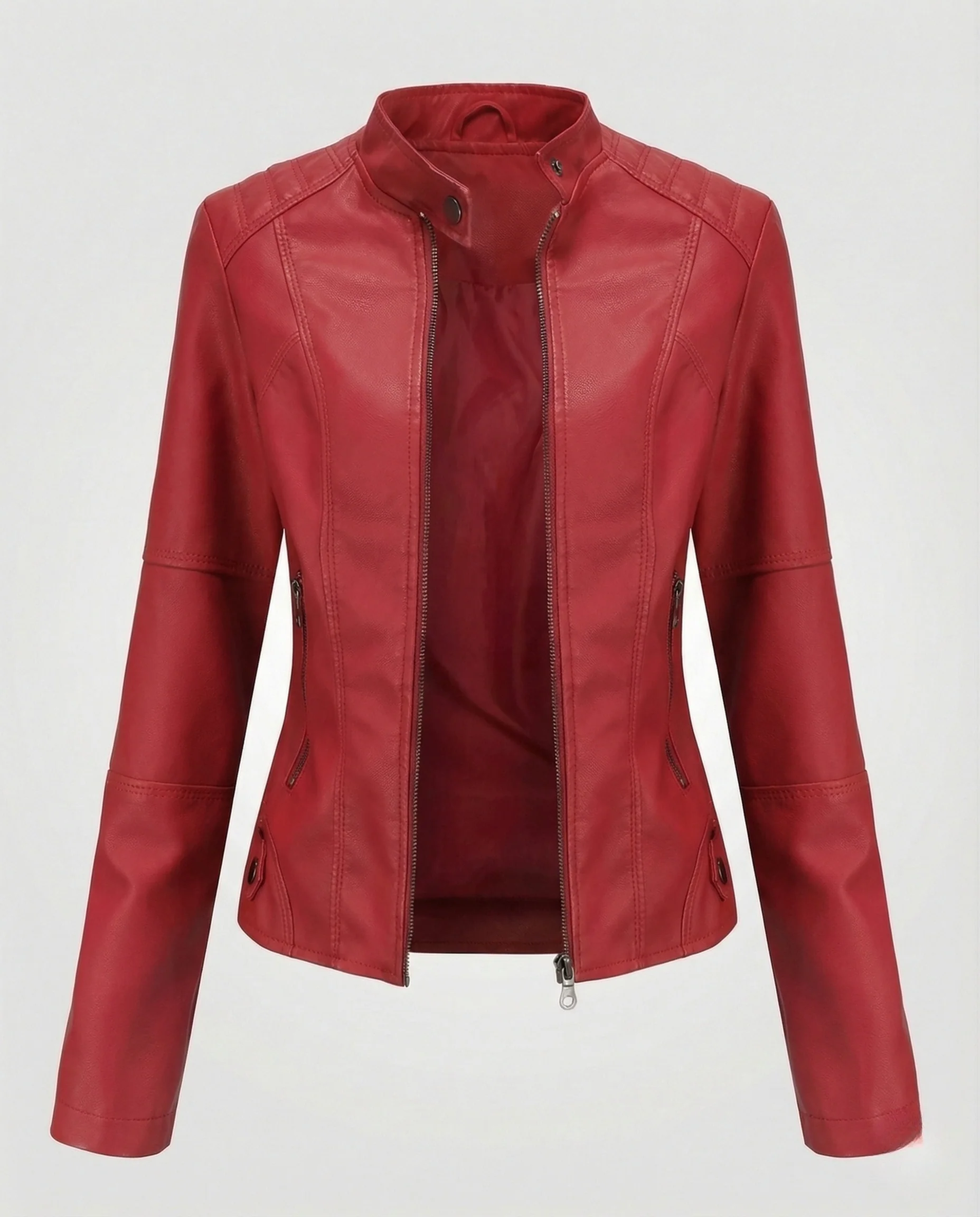 Damen Taillierte Kunstlederjacke Stehkragen - Image 9