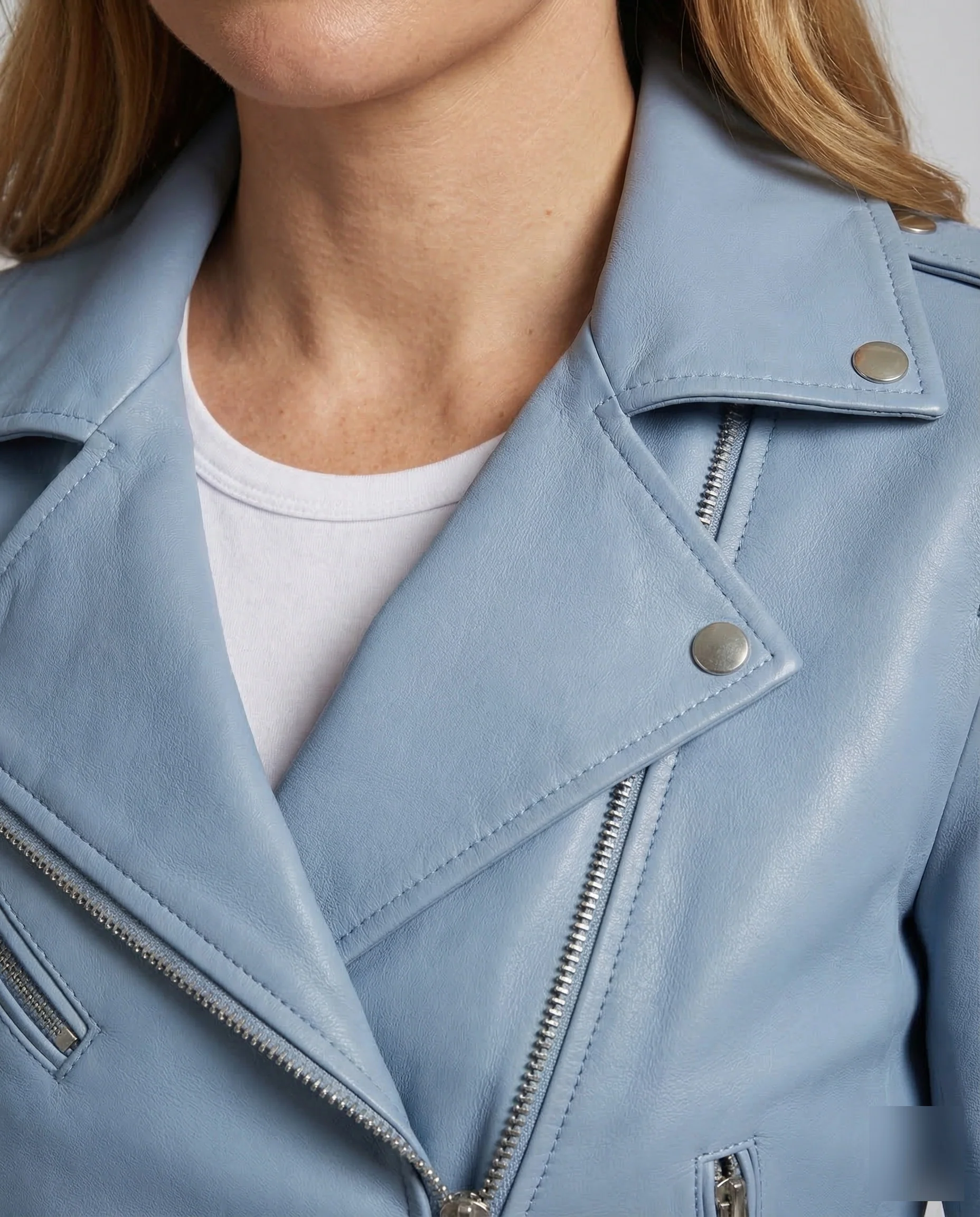 Damen Bikerjacke Kurz Kunstleder mit Reißverschluss - Image 3