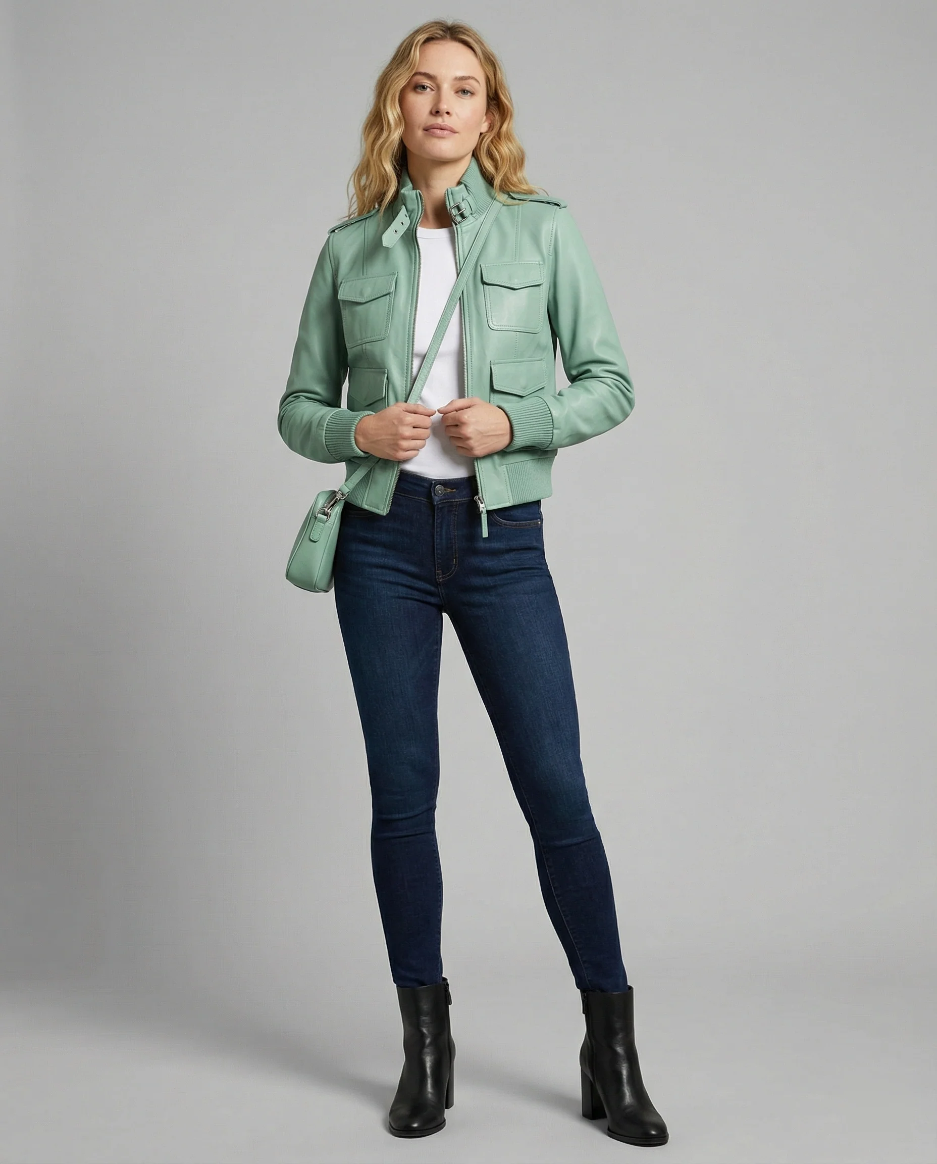 Kurzblousonjacke mit hochschließendem Stehkragen und dekorativer Längssteppung Heidi-Mode - Image 3