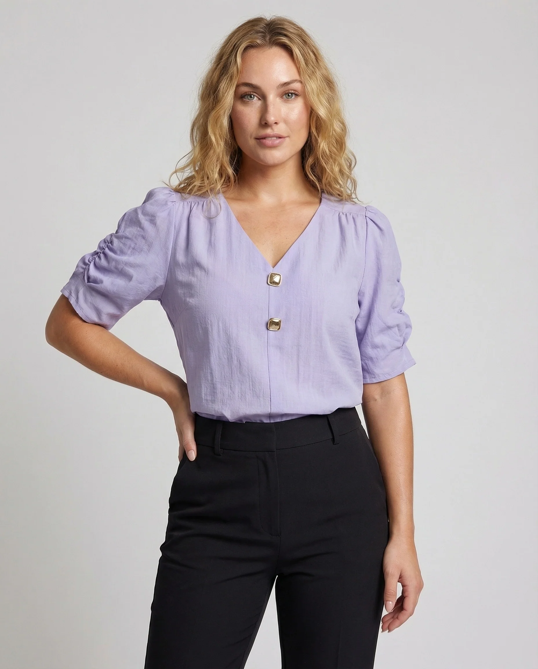 Damen Taillierte Kurzbluse mit Puffärmeln - Image 2