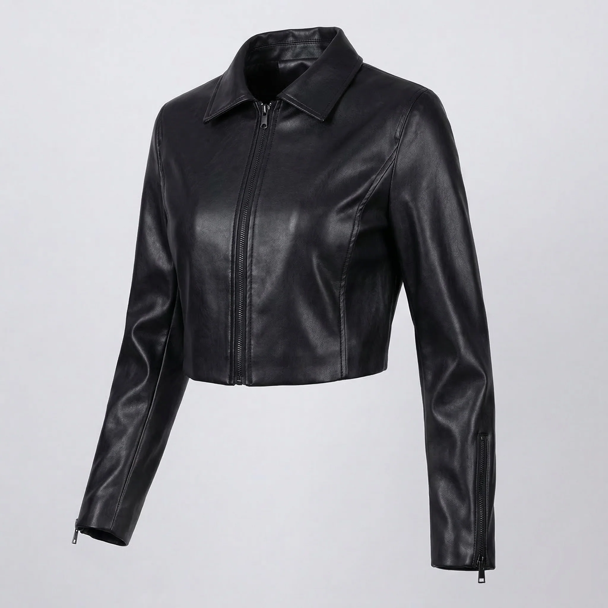 Damen Kunstlederjacke Kurz Revers - Image 5