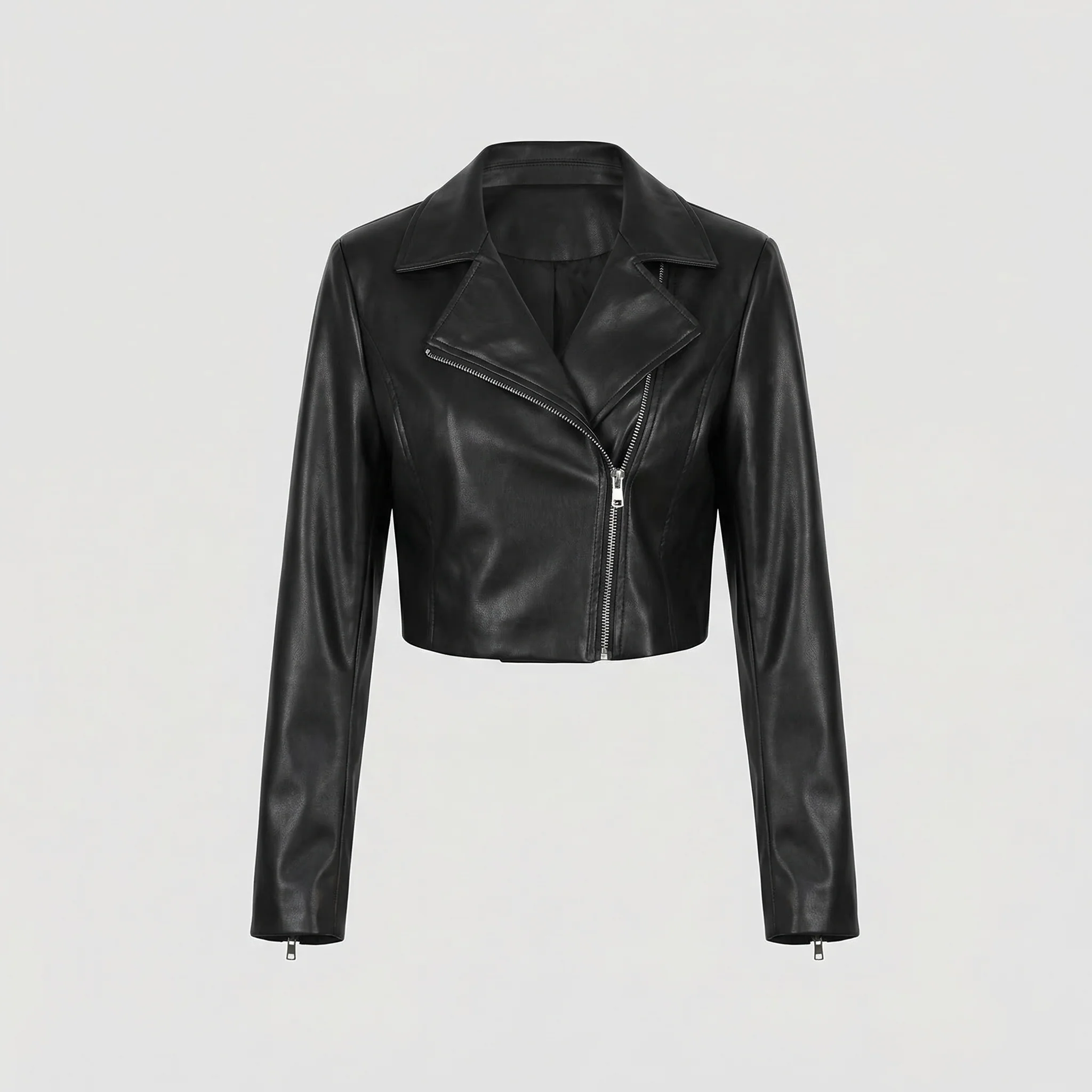 Damen Kunstlederjacke Kurz Revers - Image 6