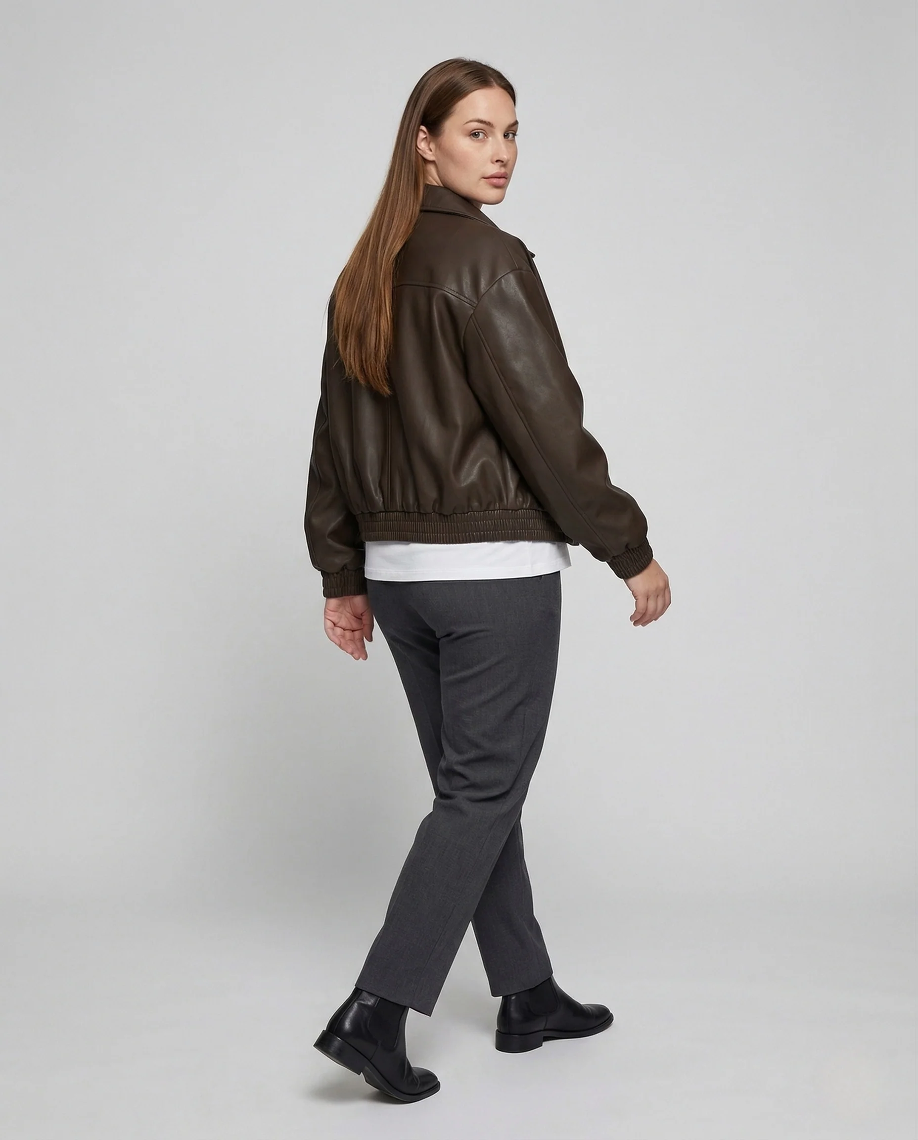 Damen Lederoptik Bomberjacke Ballonärmel - Image 4