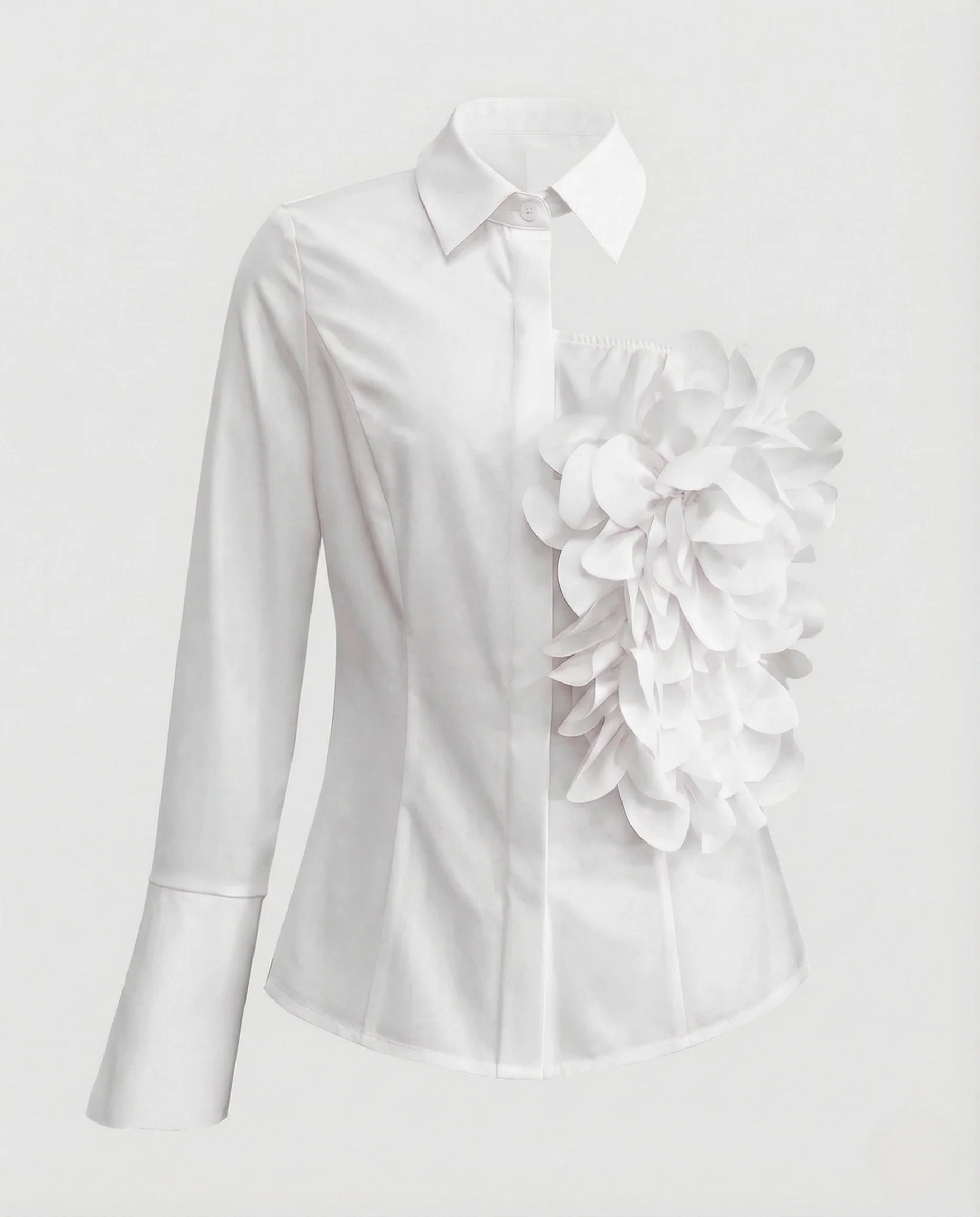 Damen Satinbluse Blütenapplikation Ballonärmel - Image 6