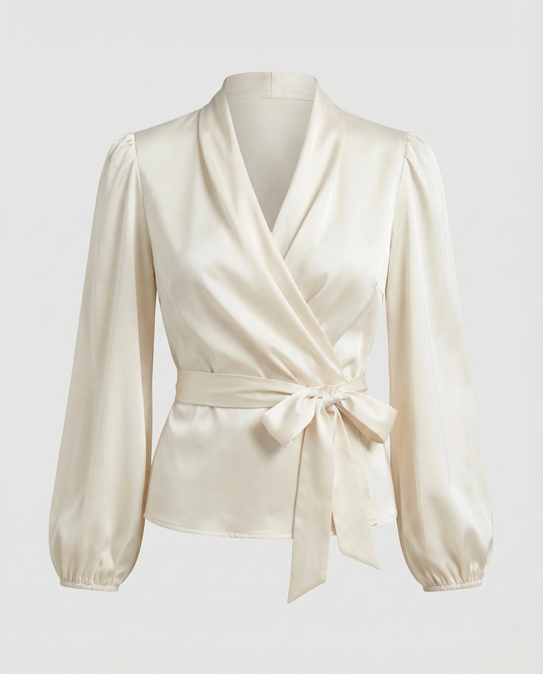 Damen Wickelbluse Satin V Ausschnitt - Image 3