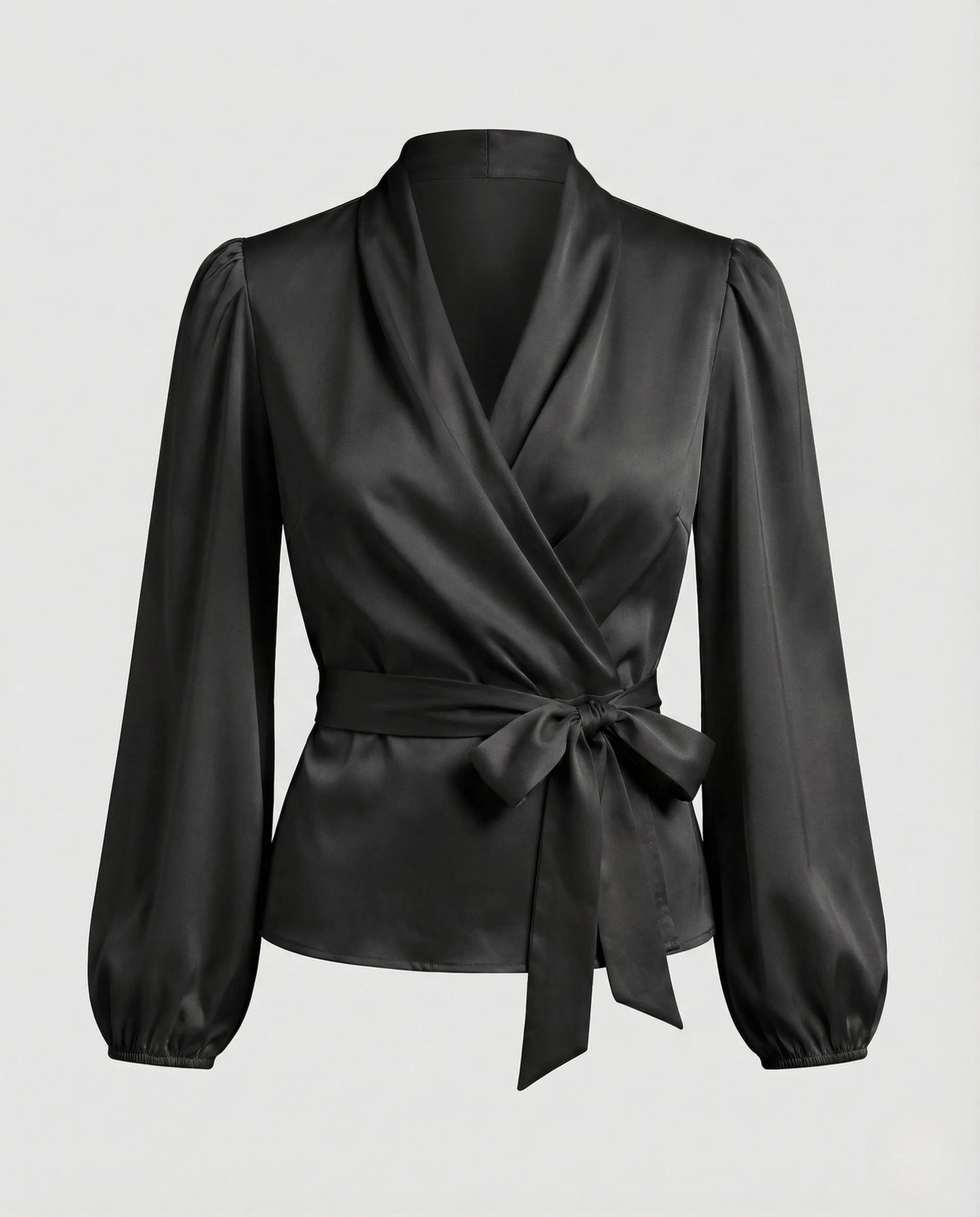Damen Wickelbluse Satin V Ausschnitt - Image 5