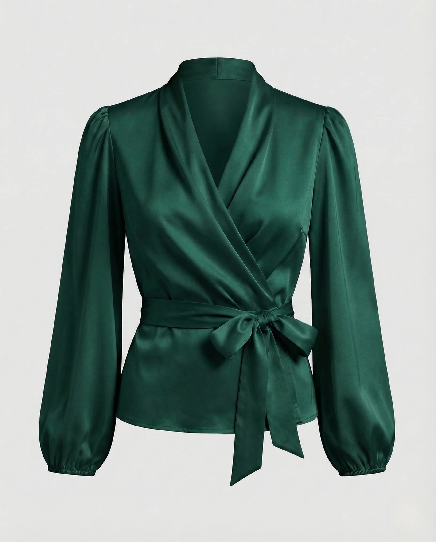 Damen Wickelbluse Satin V Ausschnitt - Image 6