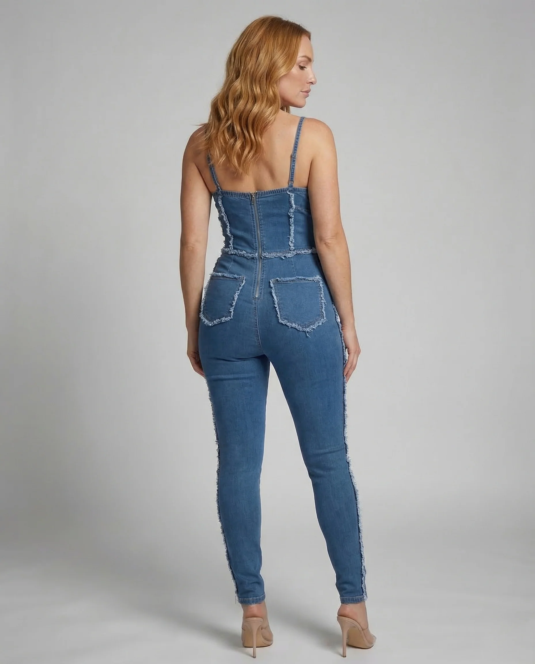 Damen Jeans Bustier Overall Fransen - Image 3