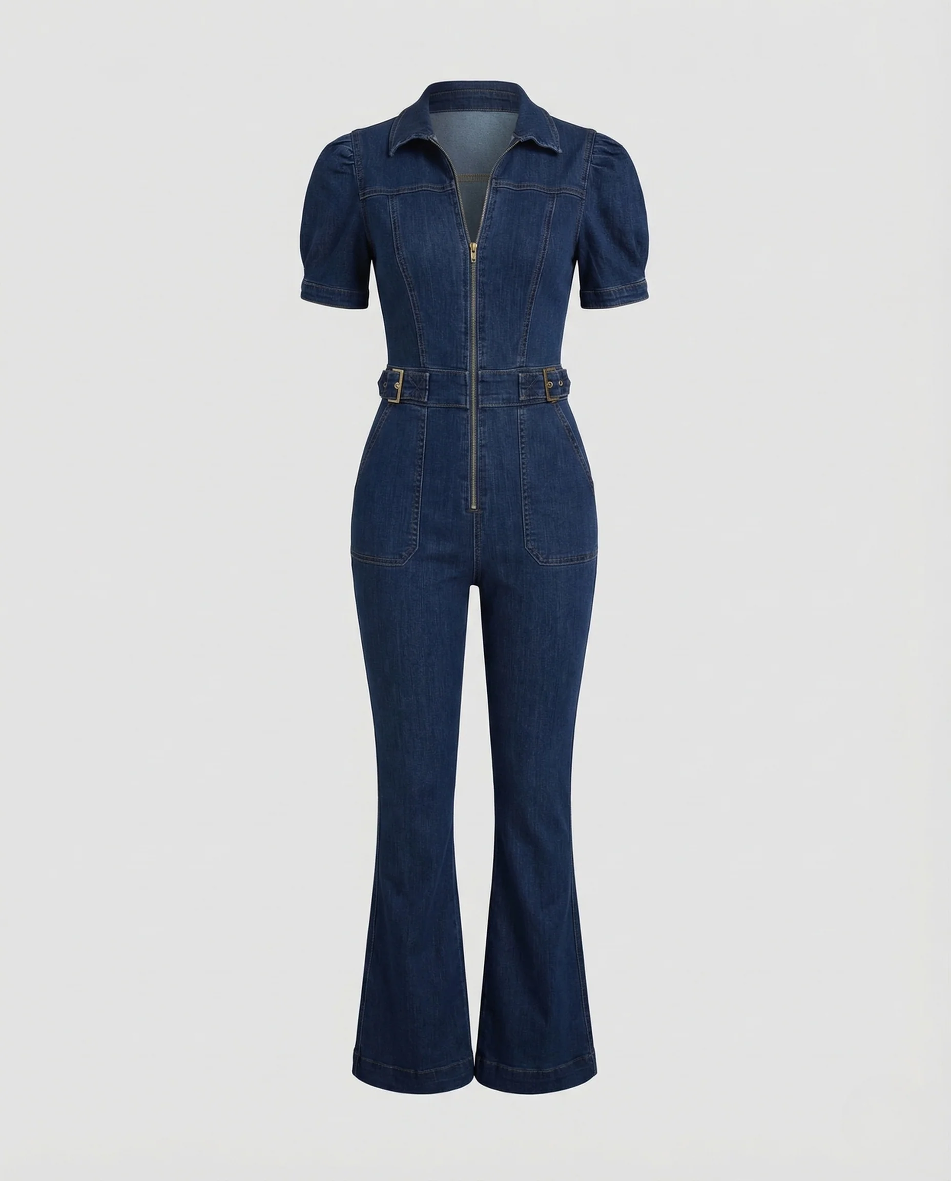 Damen Jeans Jumpsuit Tailliert V Ausschnitt Schlag - Image 4