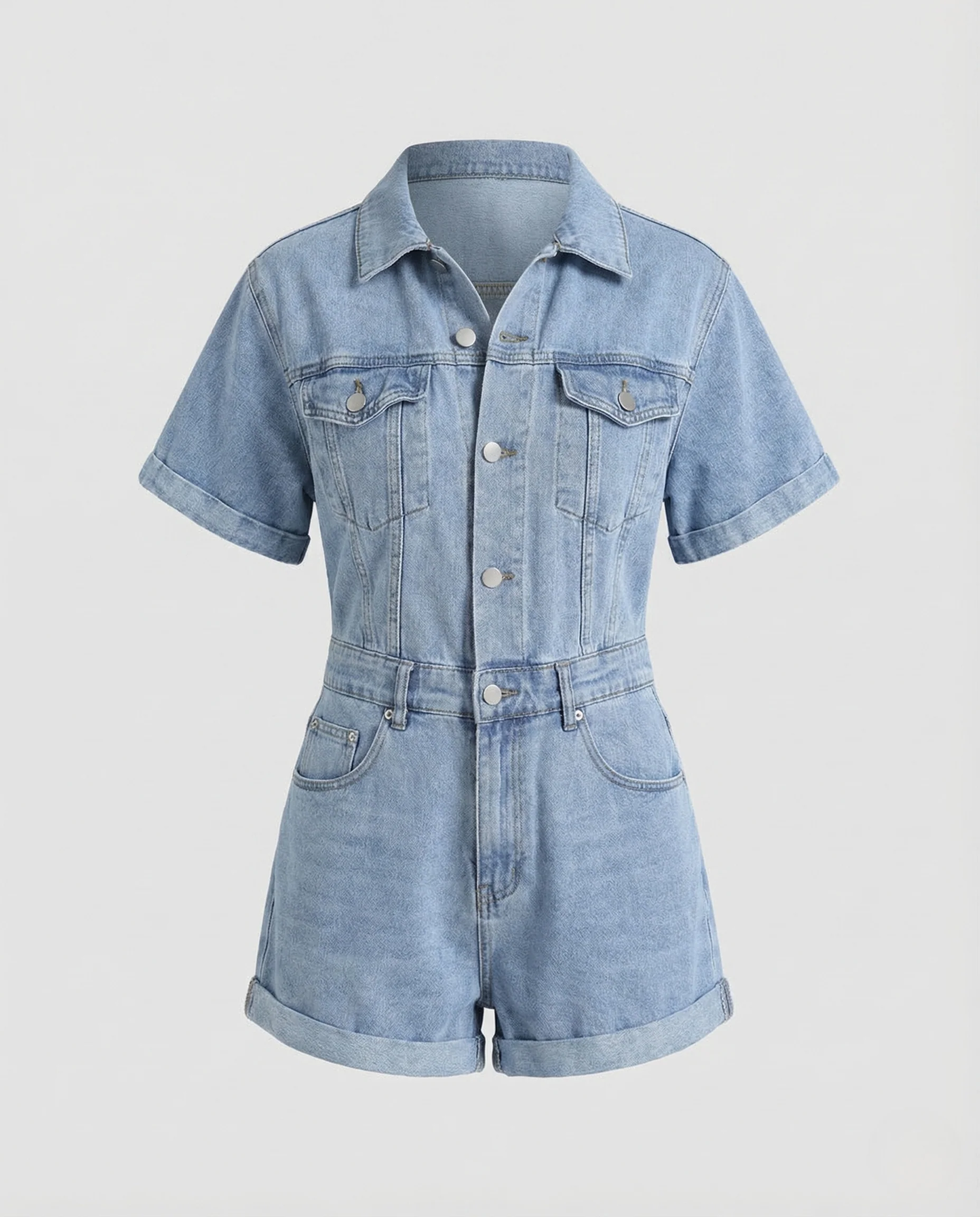Damen Taillierter Jeans Overall mit Reverskragen und Knopfleiste - Image 4