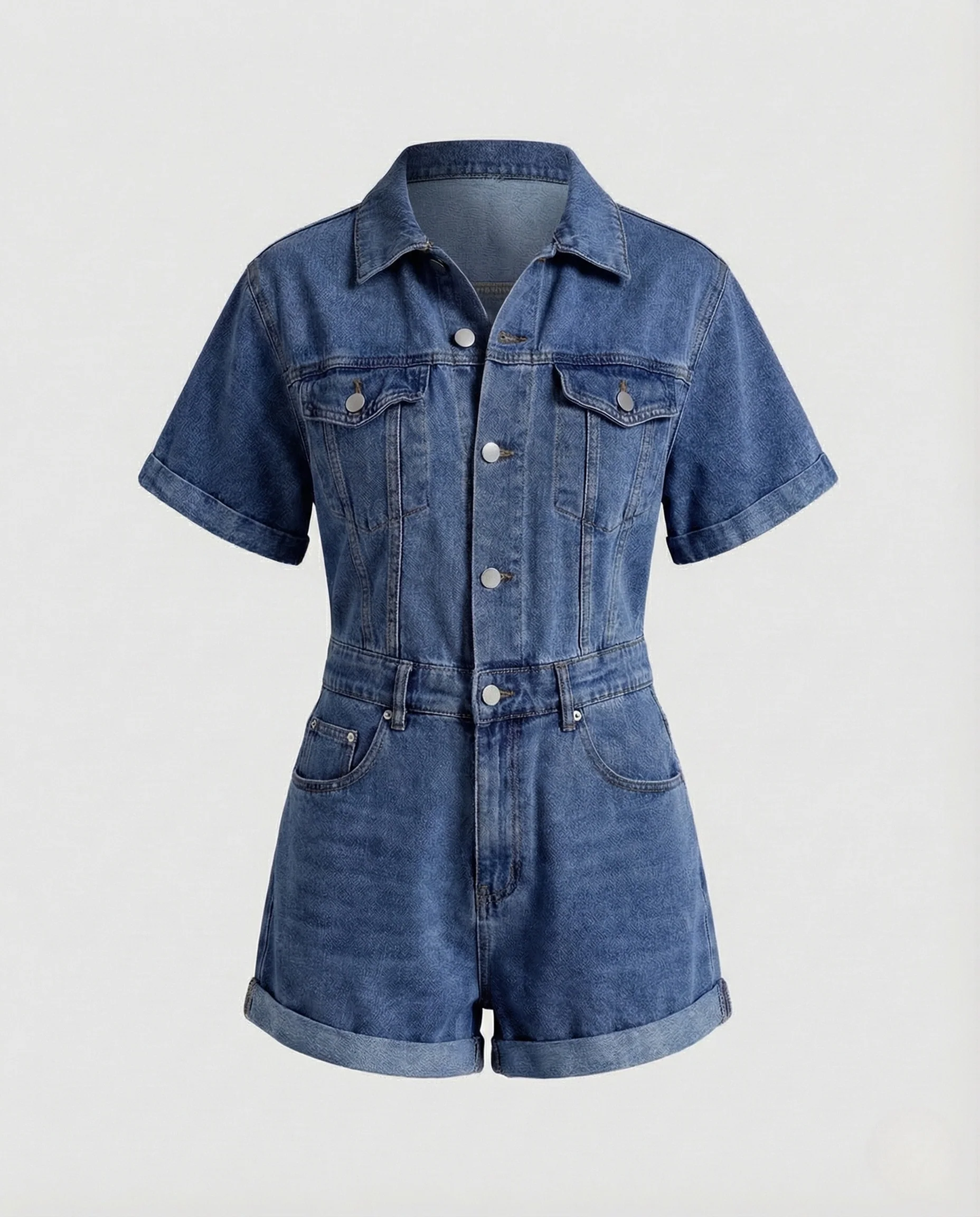 Damen Taillierter Jeans Overall mit Reverskragen und Knopfleiste - Image 5