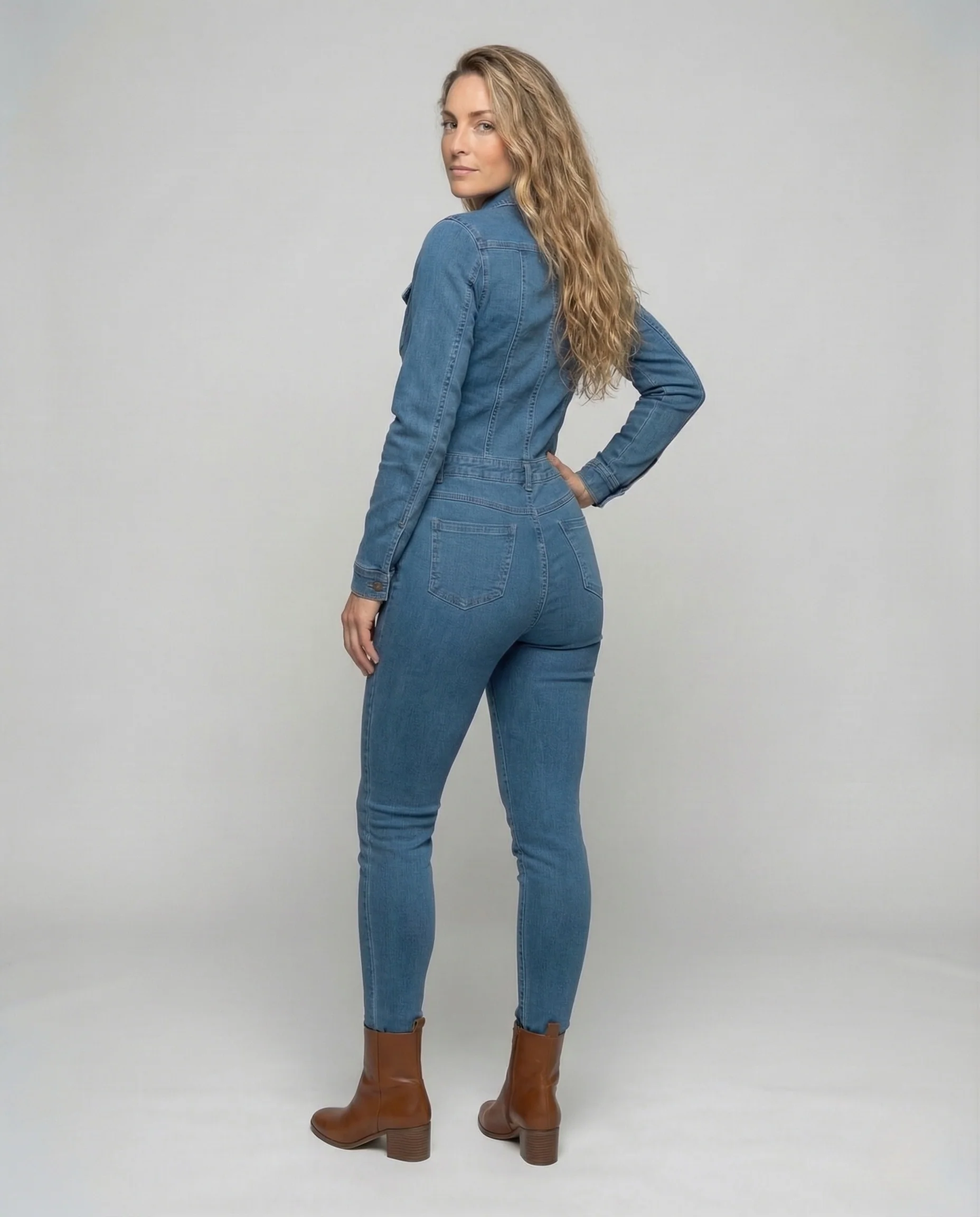 Damen Jeans Overall Tailliert Knopfleiste - Image 3