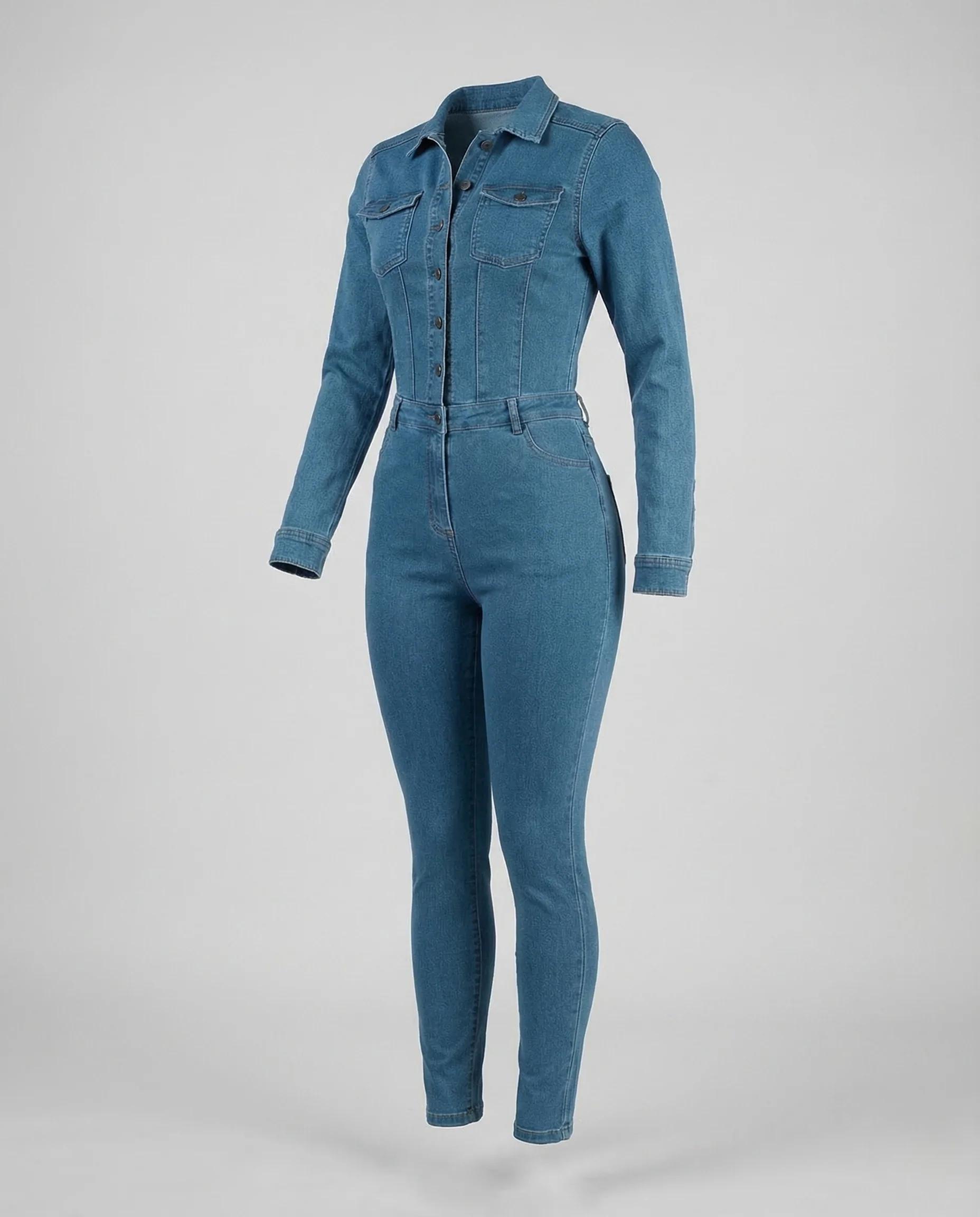Damen Jeans Overall Tailliert Knopfleiste - Image 4