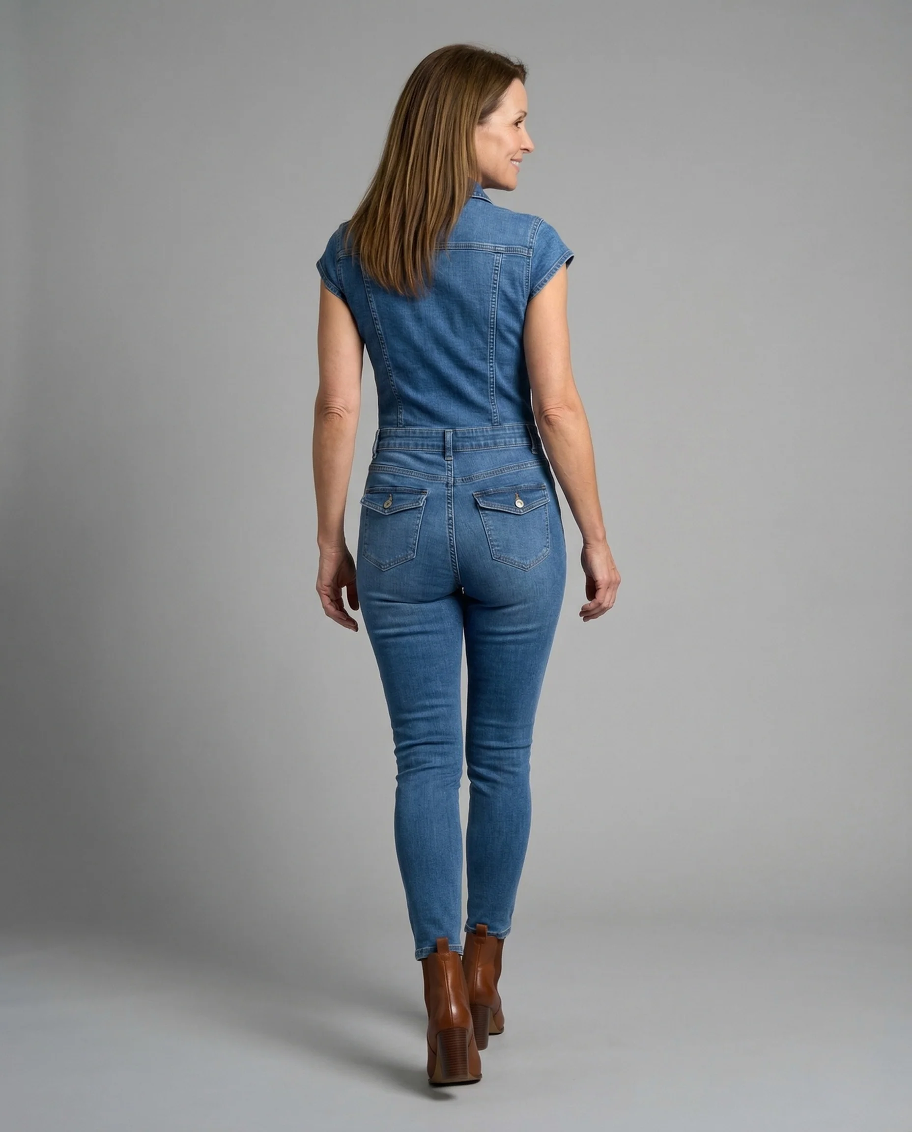 Damen kurzer Jeans Overall mit Hemdkragen Denim Playsuit - Image 3