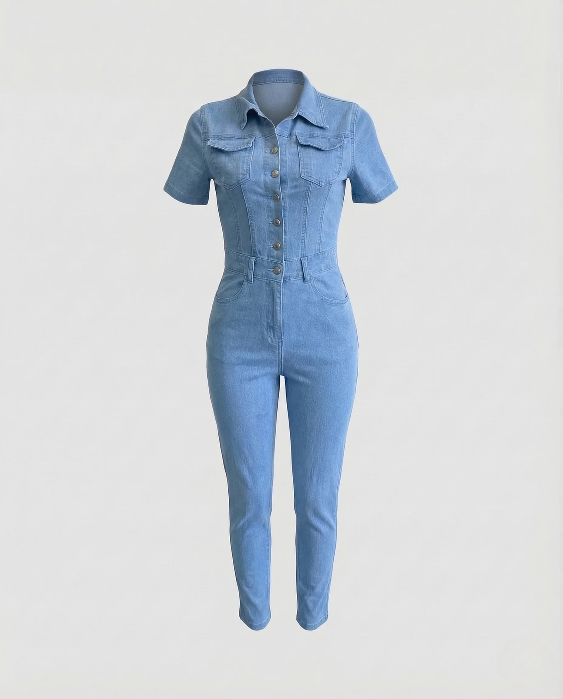 Damen kurzer Jeans Overall mit Hemdkragen Denim Playsuit - Image 5