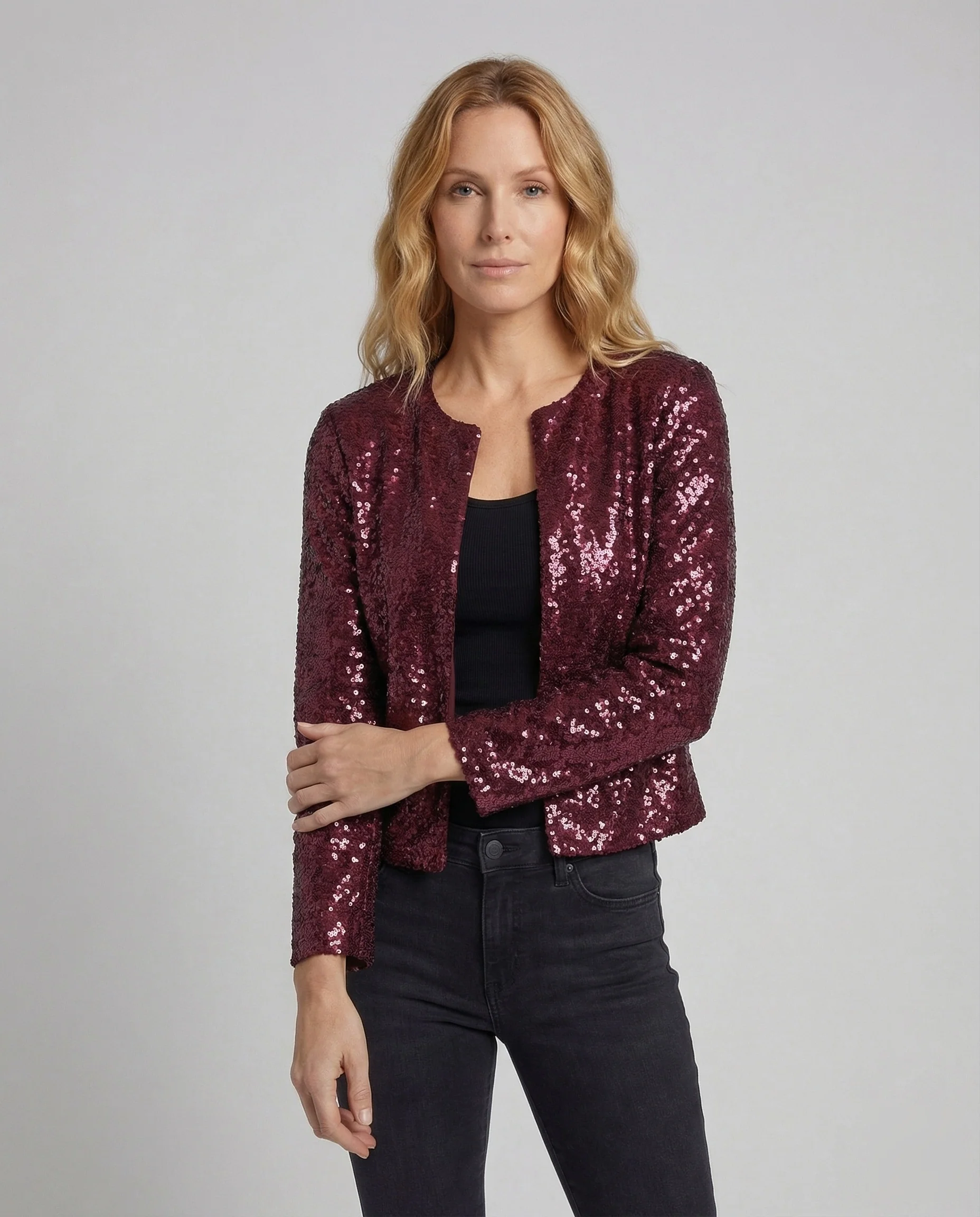 Damen Pailletten Blazer Kurz - Image 2