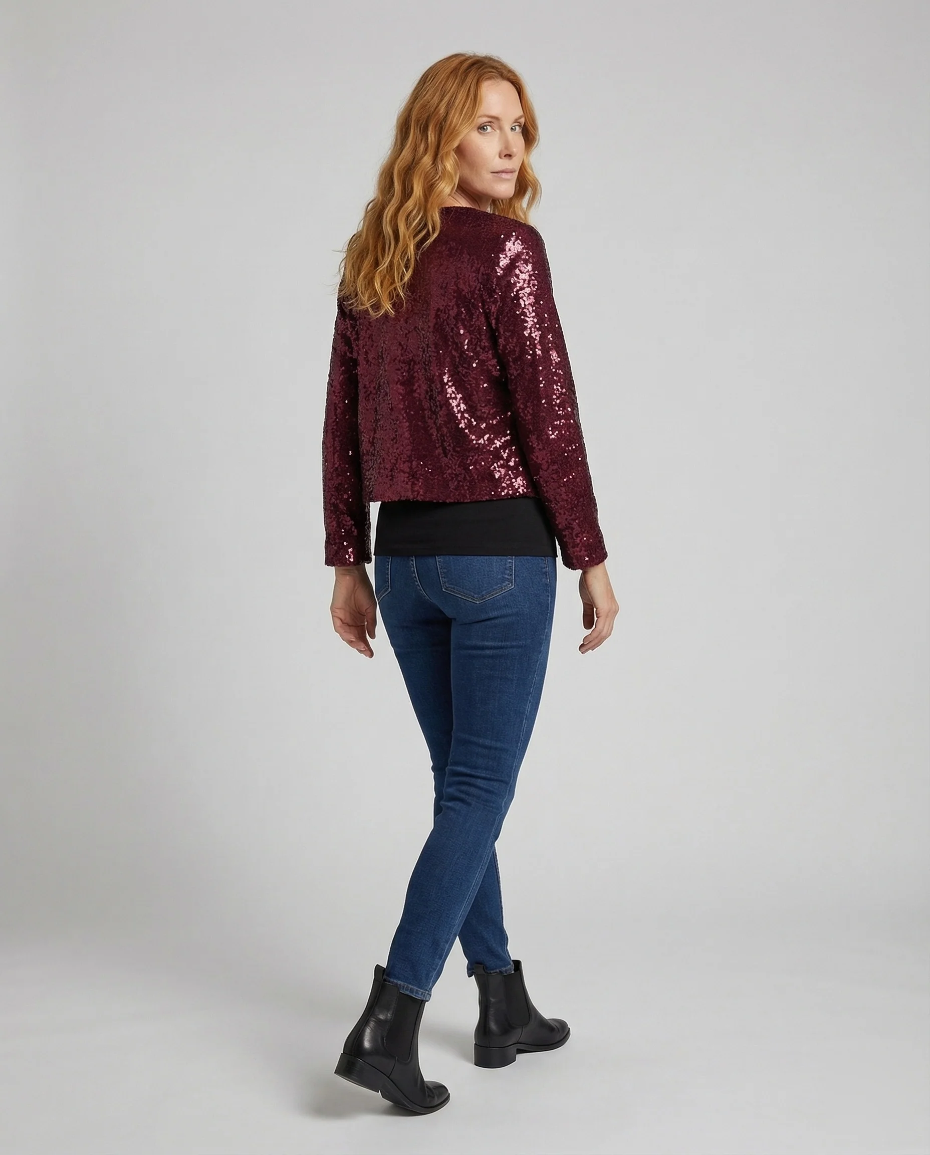 Damen Pailletten Blazer Kurz - Image 4