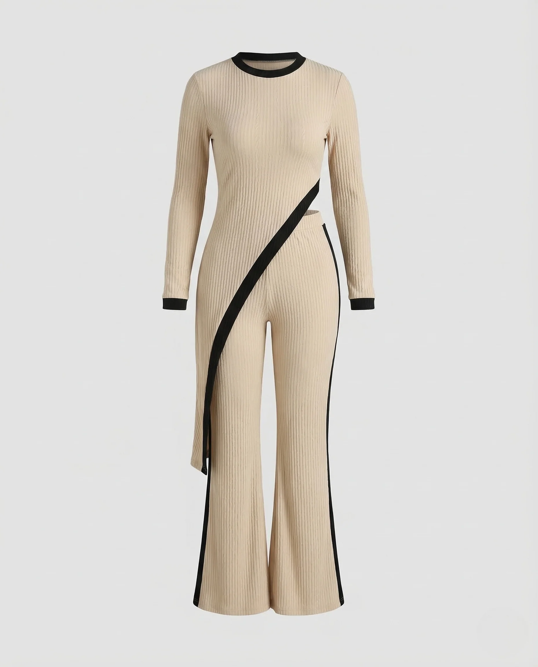 Damen Rippstrick Jumpsuit Schlaghose - Image 4