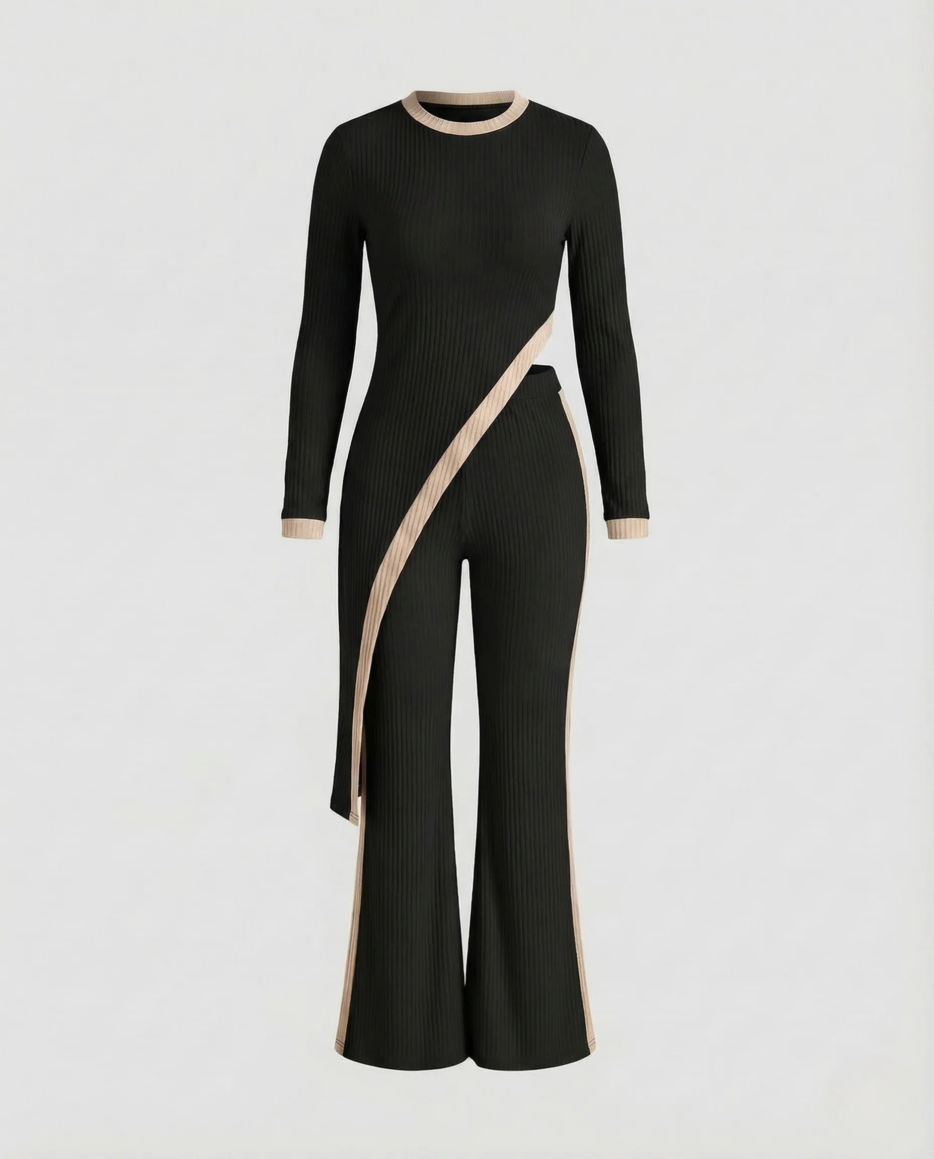 Damen Rippstrick Jumpsuit Schlaghose - Image 5