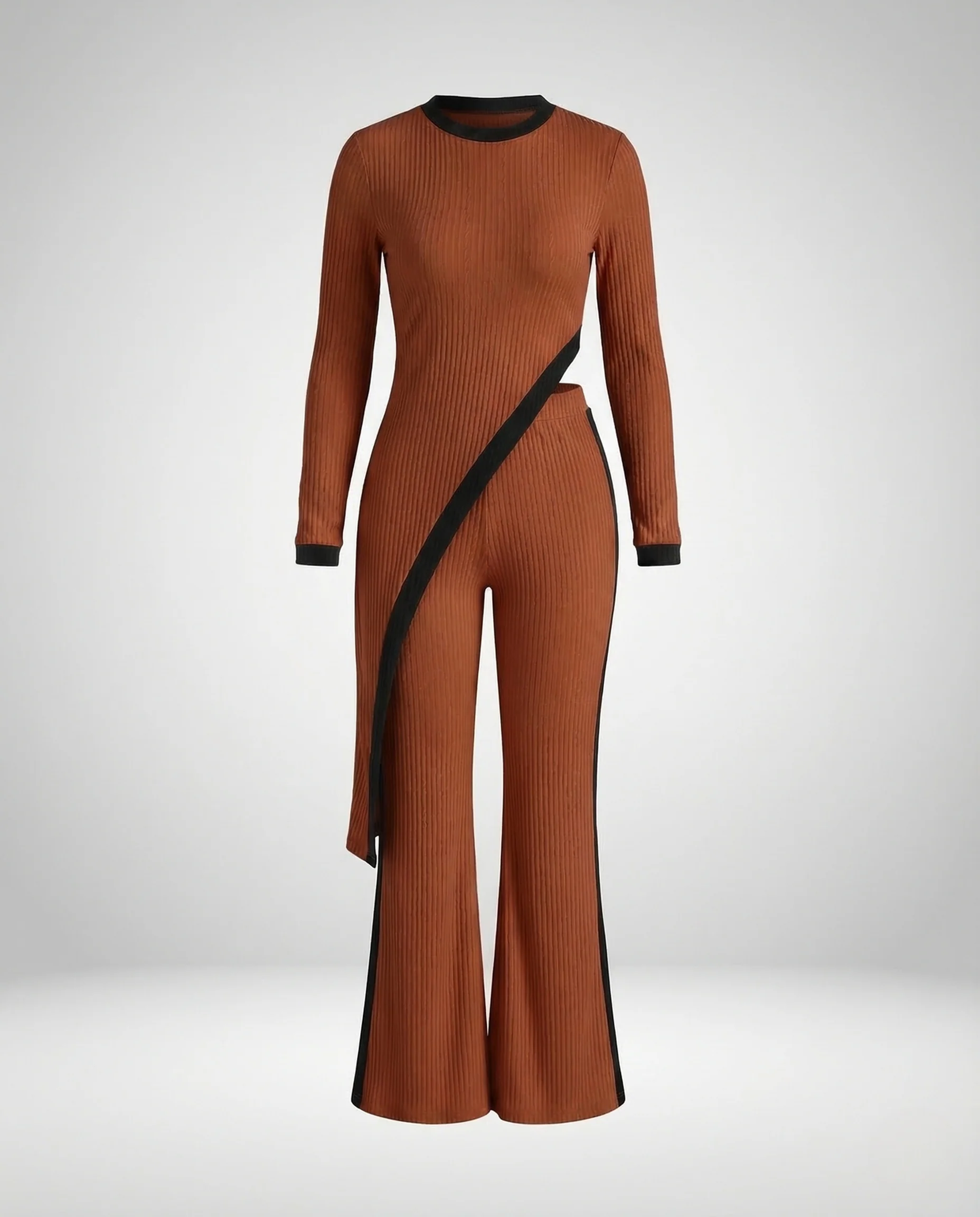 Damen Rippstrick Jumpsuit Schlaghose - Image 6