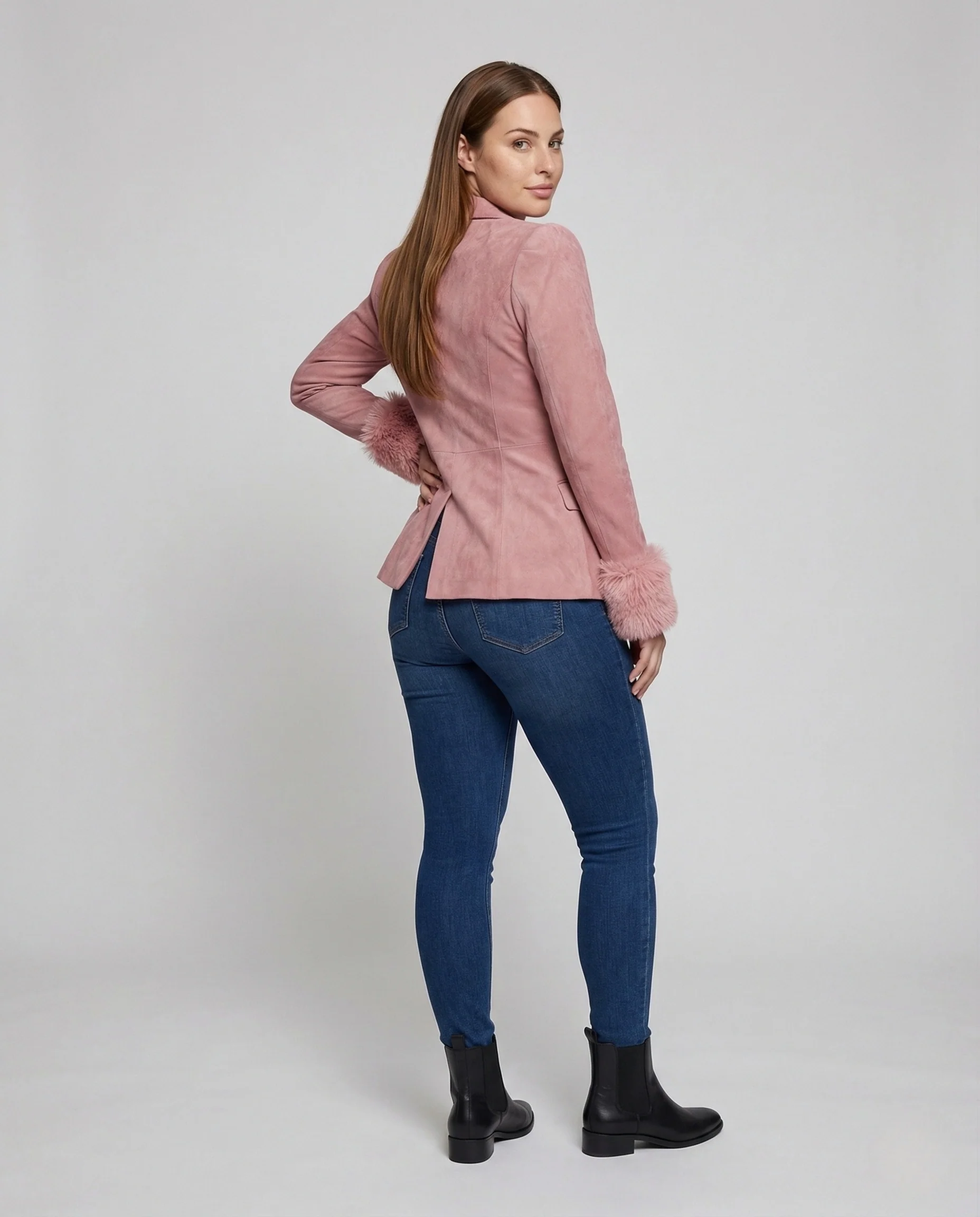 Damen Samt Blazer Kunstfellmanschetten - Image 4