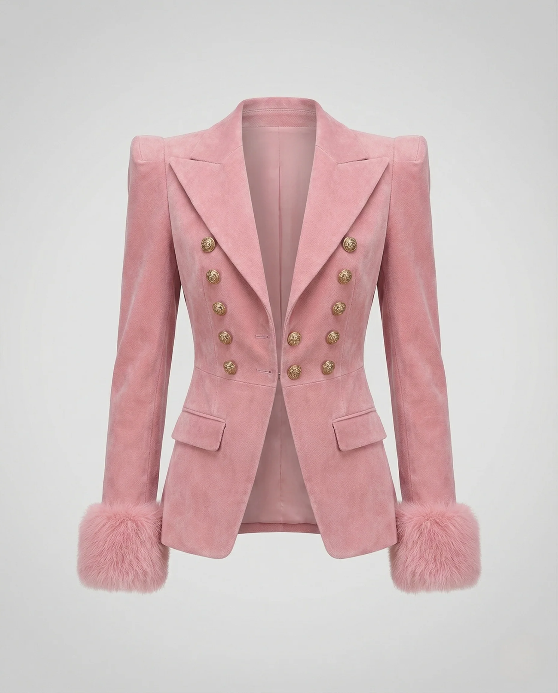 Damen Samt Blazer Kunstfellmanschetten - Image 5