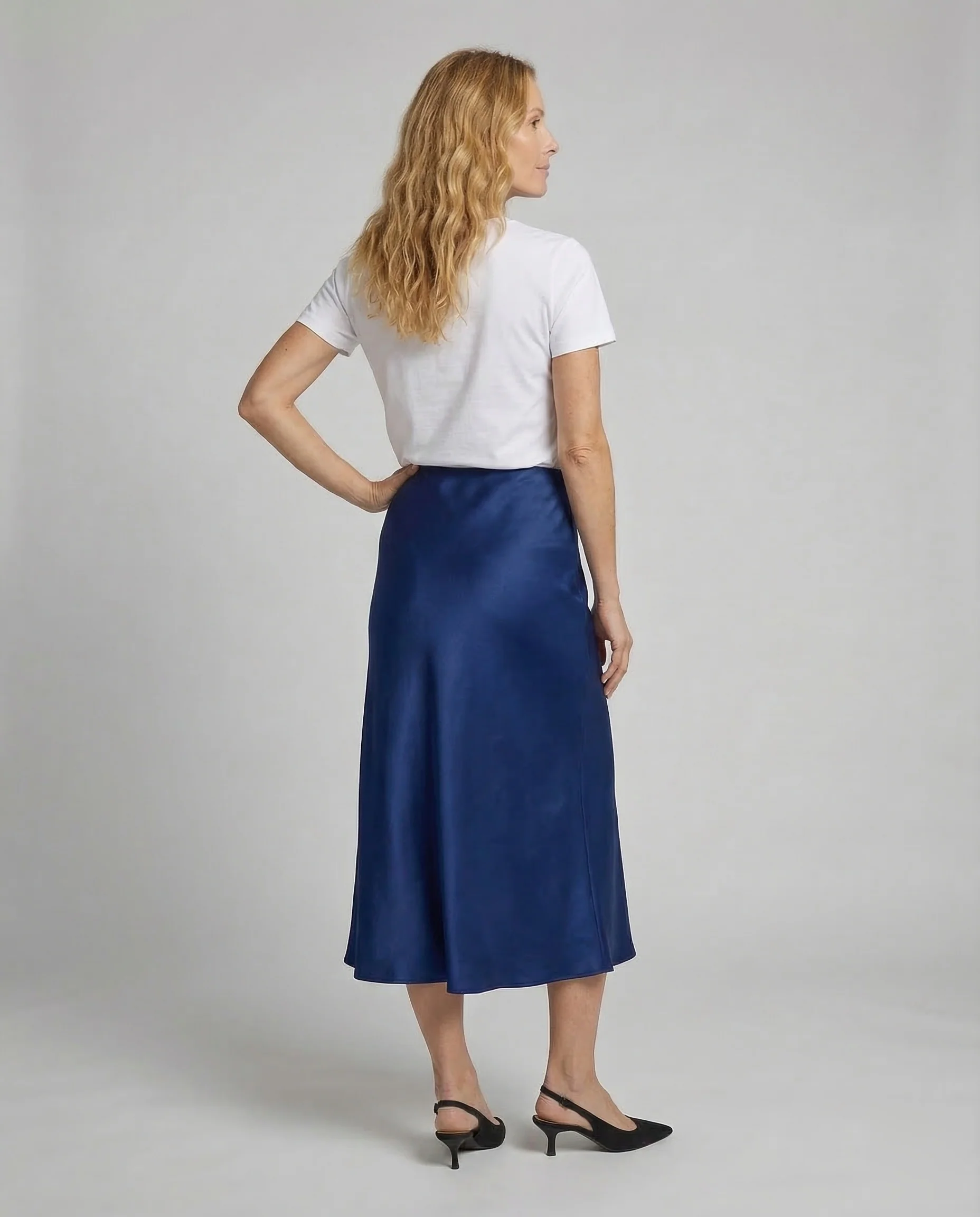 Damen Satin Midirock Schrägschnitt - Image 4