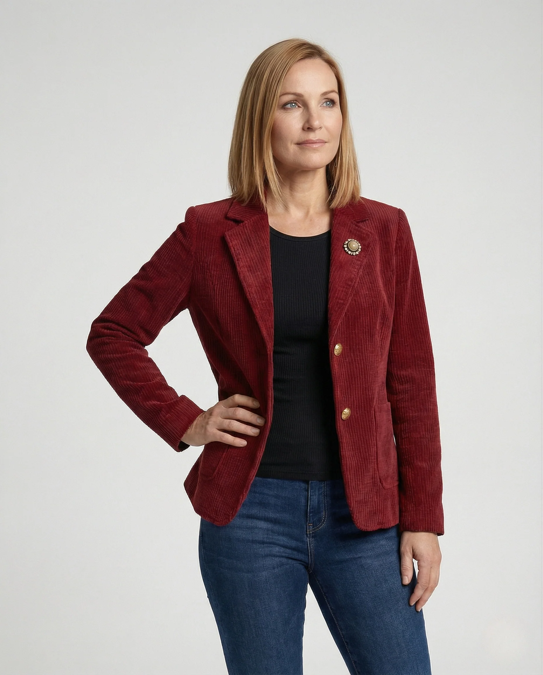 Taillierter Strukturstrick-Blazer mit Reverskragen Ein-Knopf-Verschluss und aufgesetzten Taschen Heidi Mode - Image 2