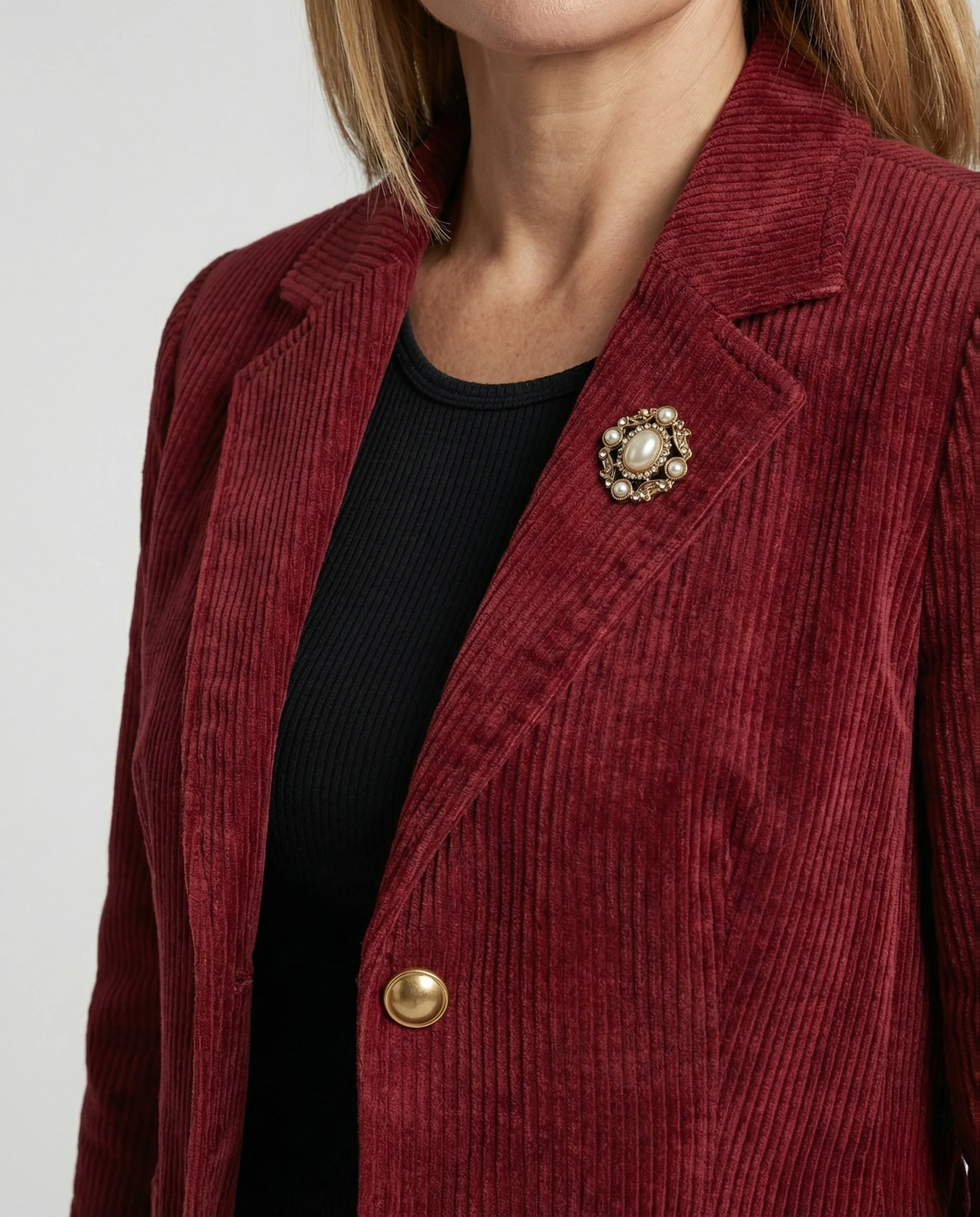 Taillierter Strukturstrick-Blazer mit Reverskragen Ein-Knopf-Verschluss und aufgesetzten Taschen Heidi Mode - Image 3