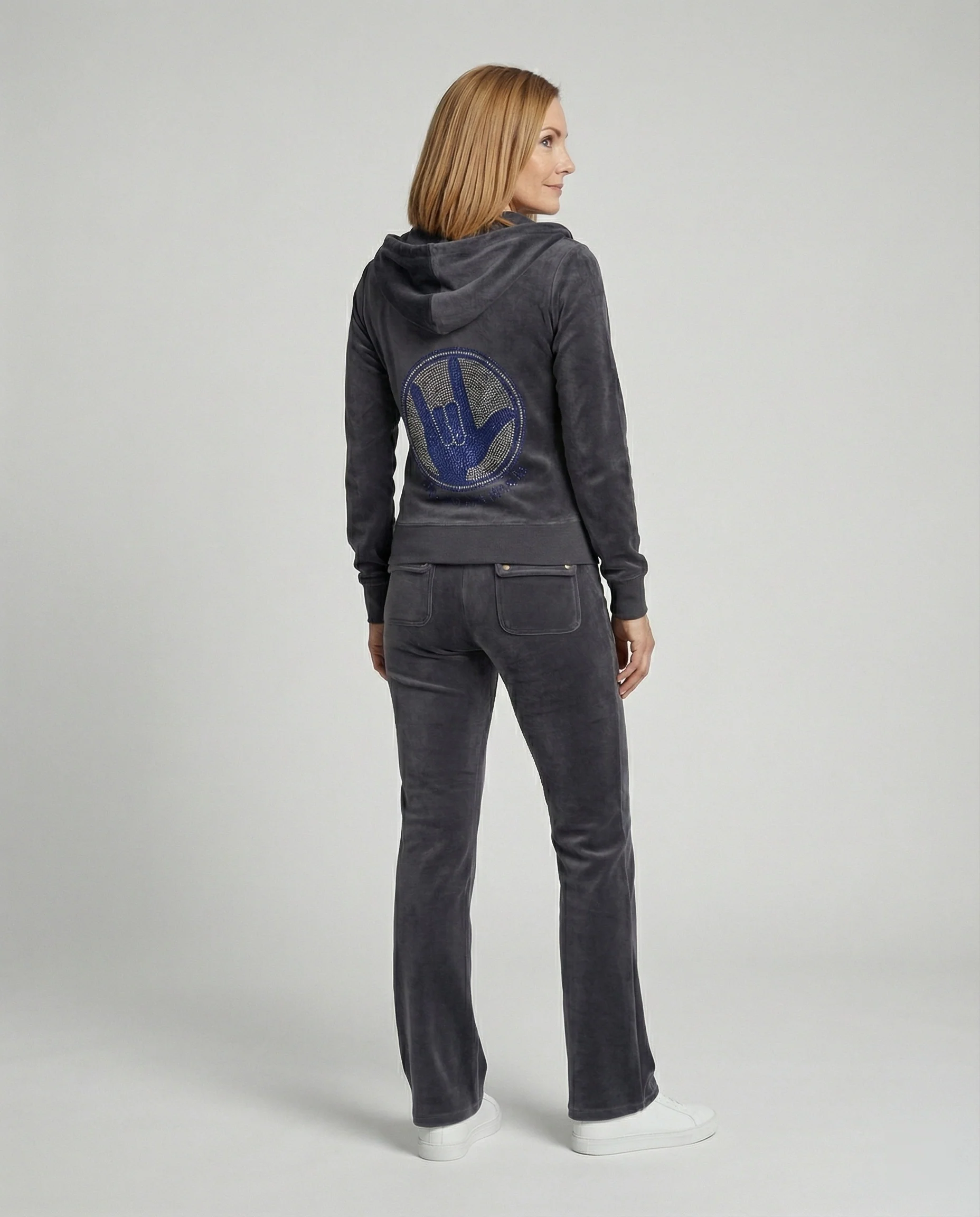 Freizeitkleidung Damen Velours Set Strass - Image 4
