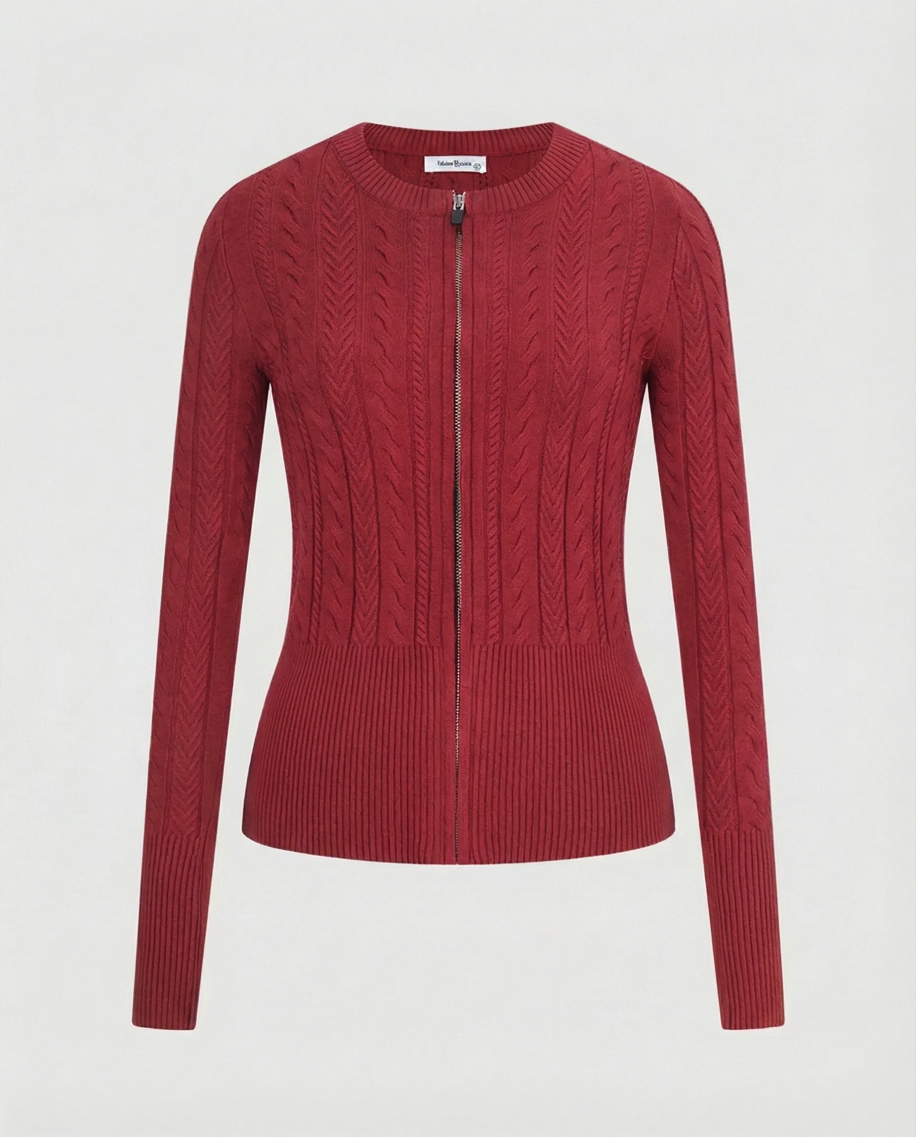 Taillierter Zopfmuster-Cardigan mit durchgehendem Metallreißverschluss und verlängertem Rippsaum Heidi-Mode - Image 8