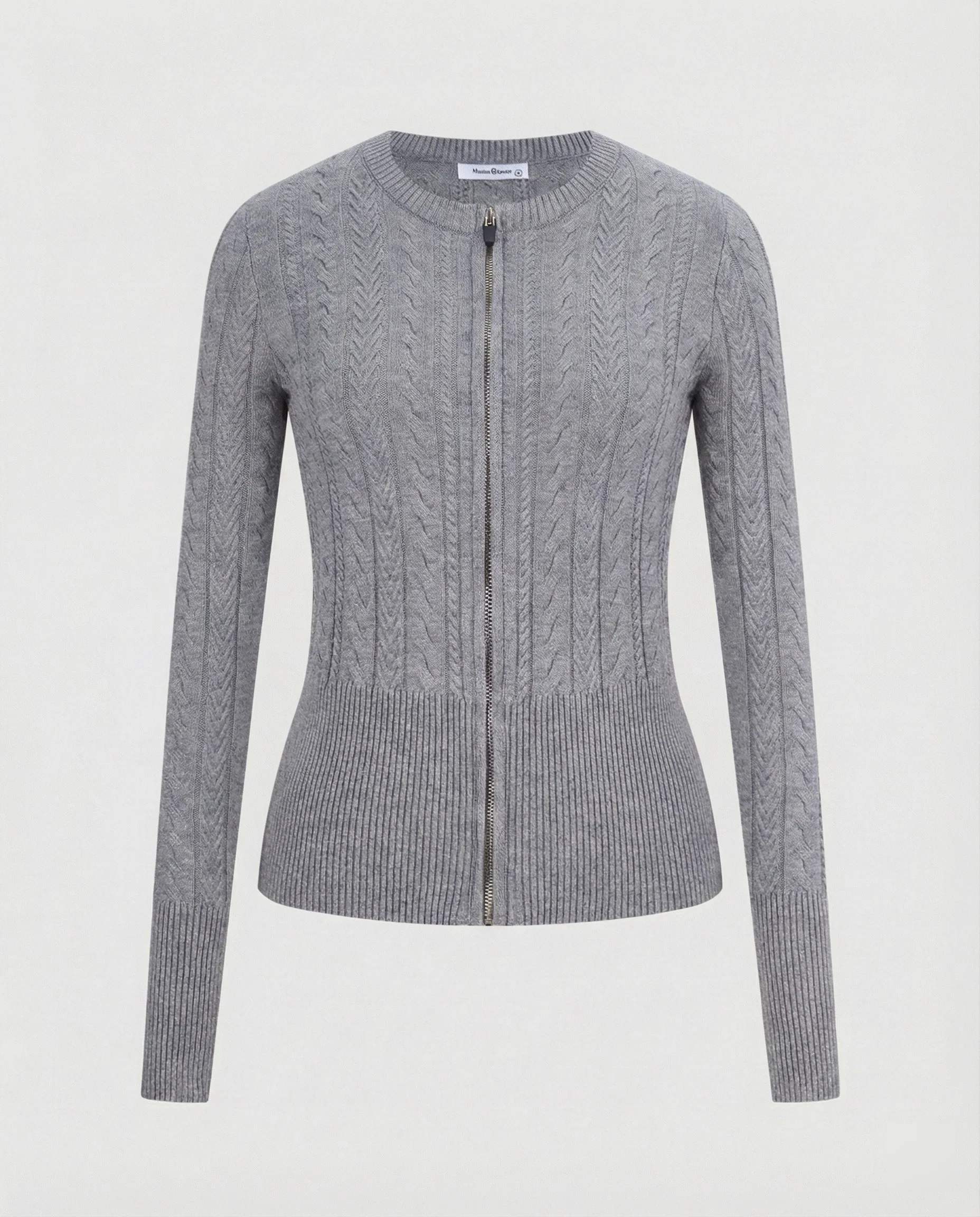Taillierter Zopfmuster-Cardigan mit durchgehendem Metallreißverschluss und verlängertem Rippsaum Heidi-Mode - Image 9