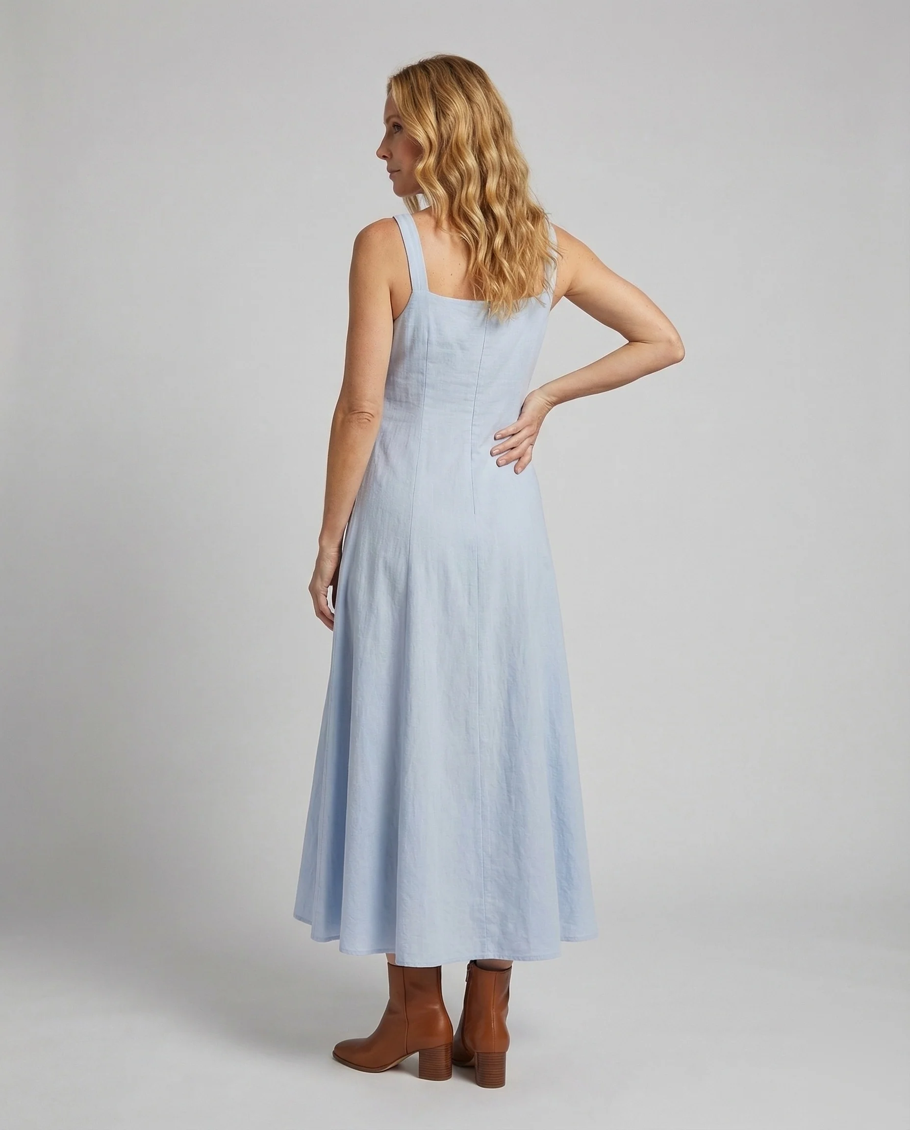 Damen Leinenmix A-Linien Maxikleid - Image 4
