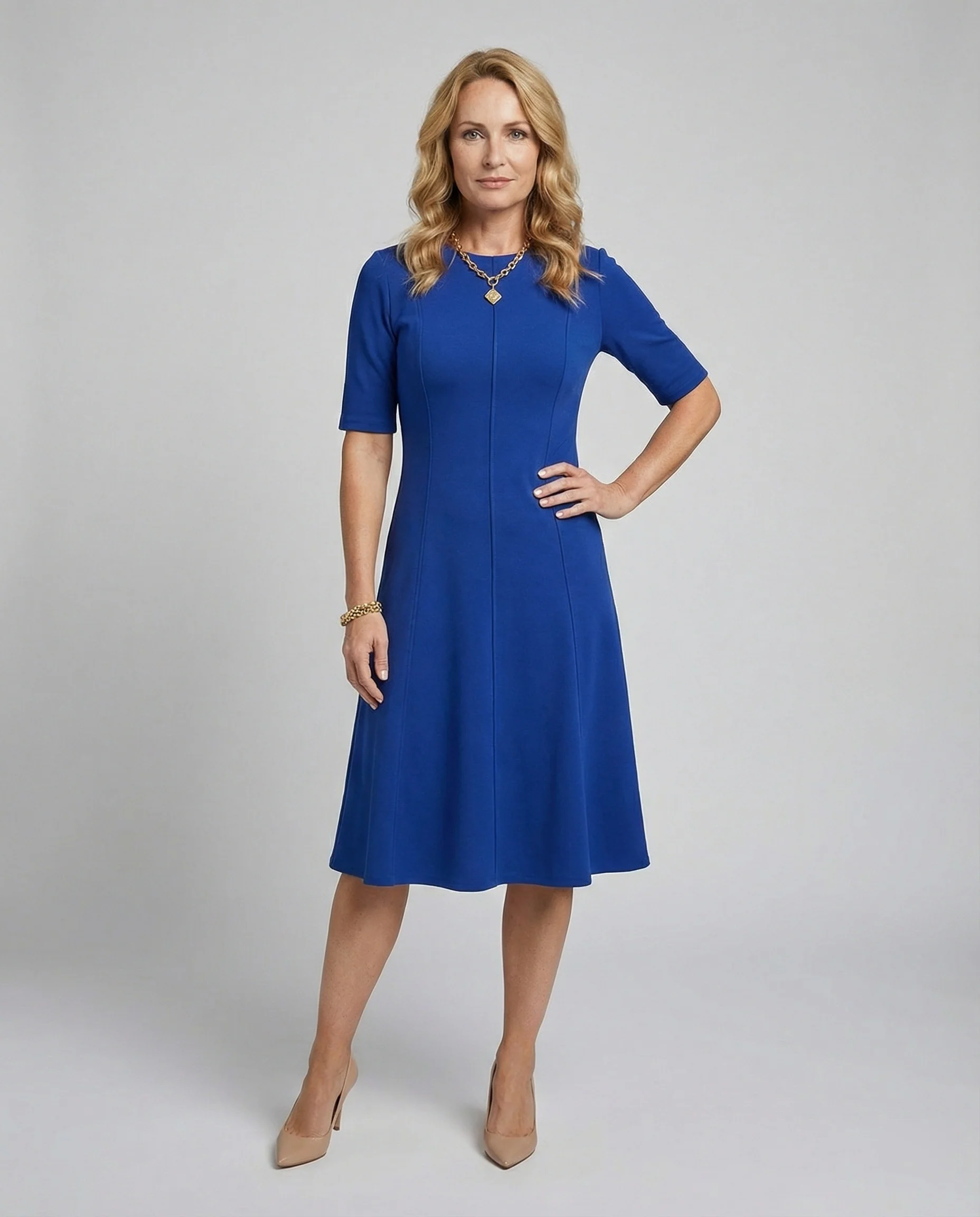 Damen Midikleid elegant Halbarm - Image 2