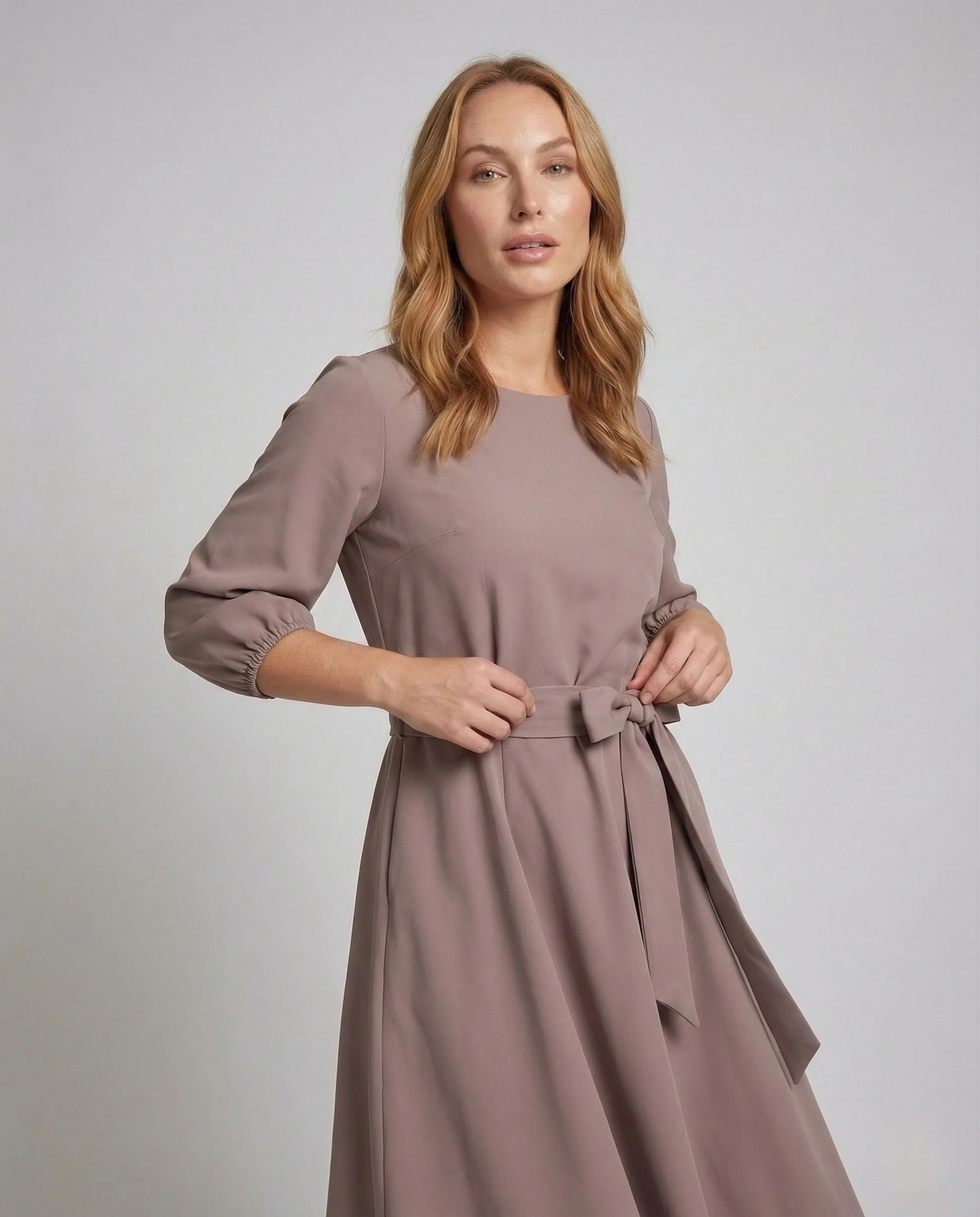 Damen A-Linien Midikleid mit Bindegürtel - Image 2