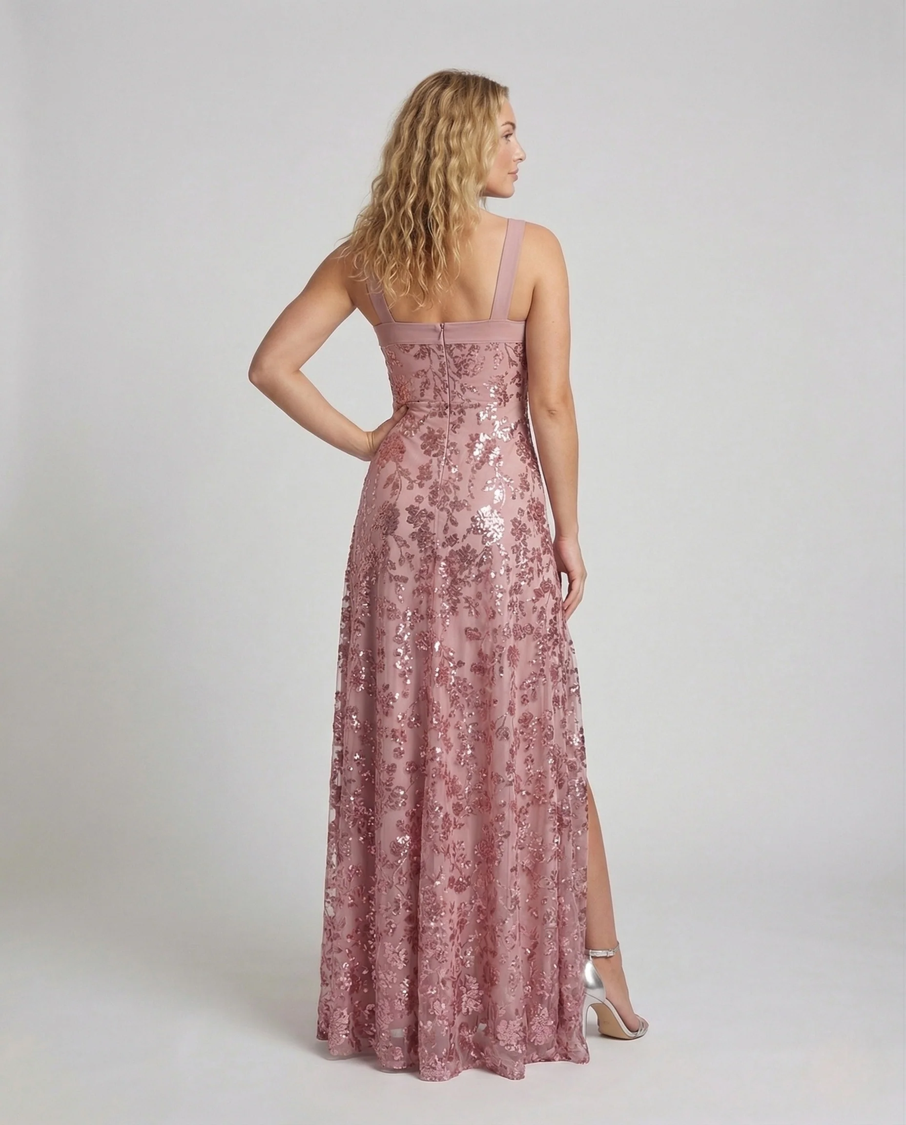 Damen Abendkleid Tailliert Pailletten Seitenschlitz - Image 4