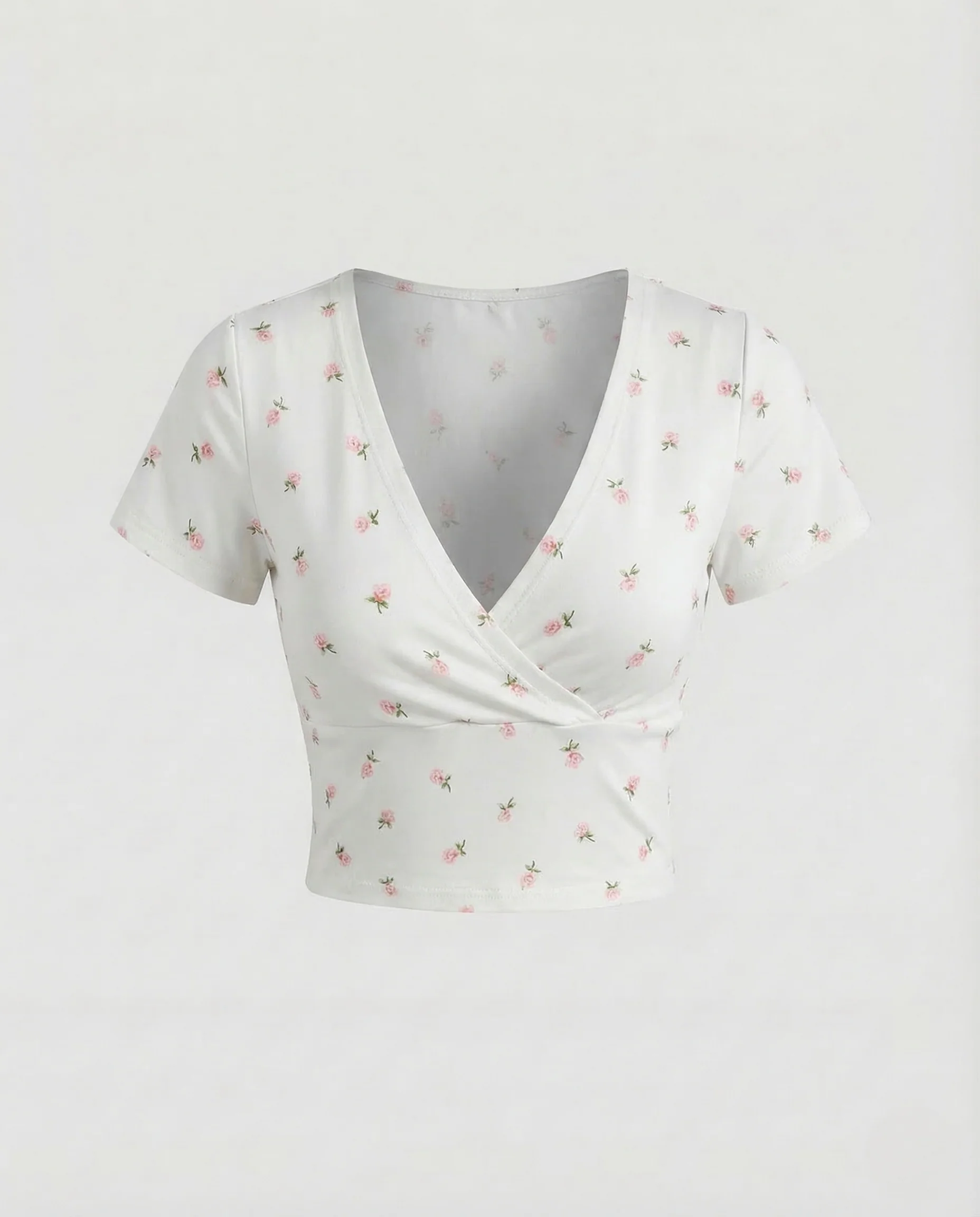 Damen Crop Top V Ausschnitt Blumenprint - Image 8