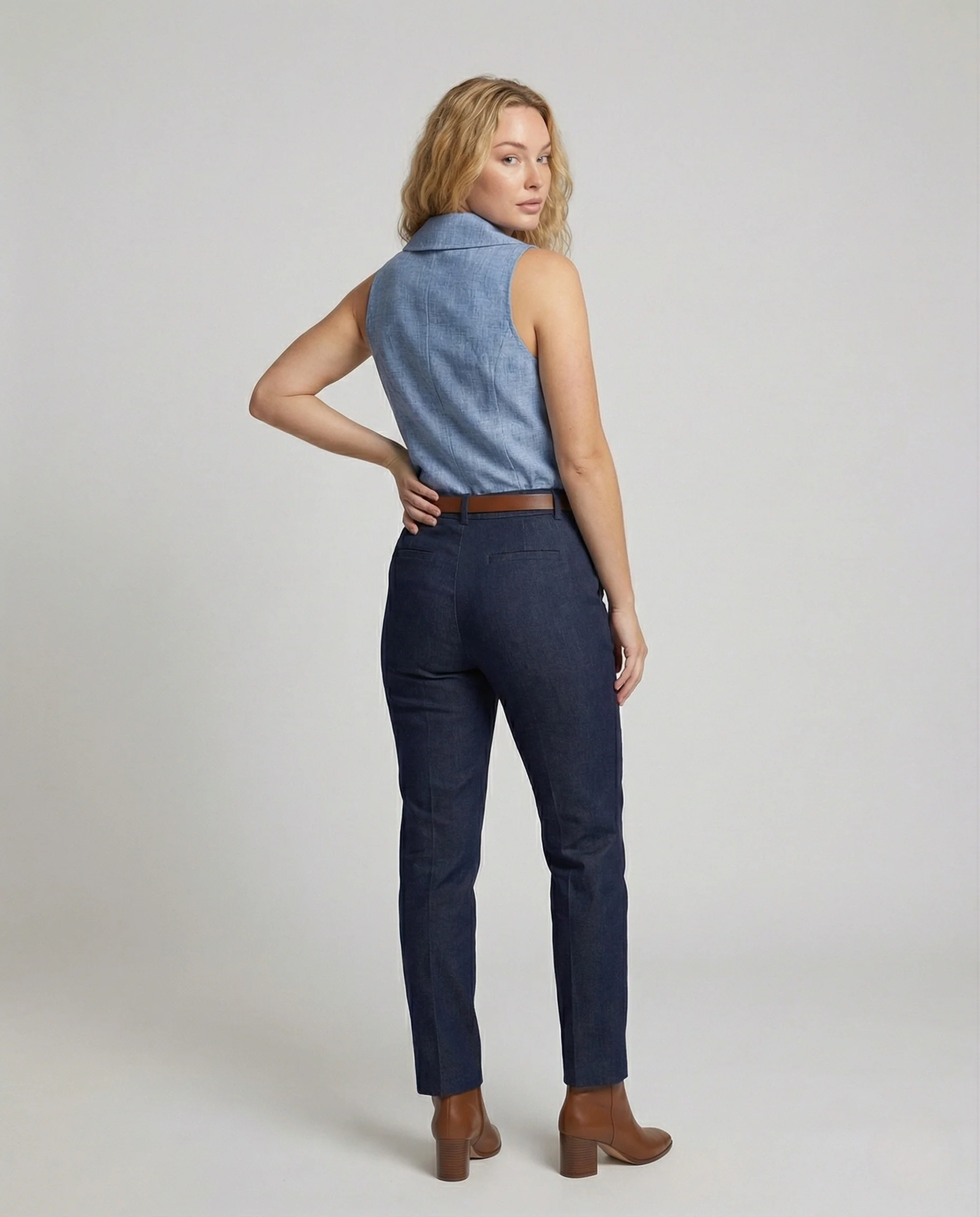 Damen Chambray Blusentop mit Reverskragen - Image 3