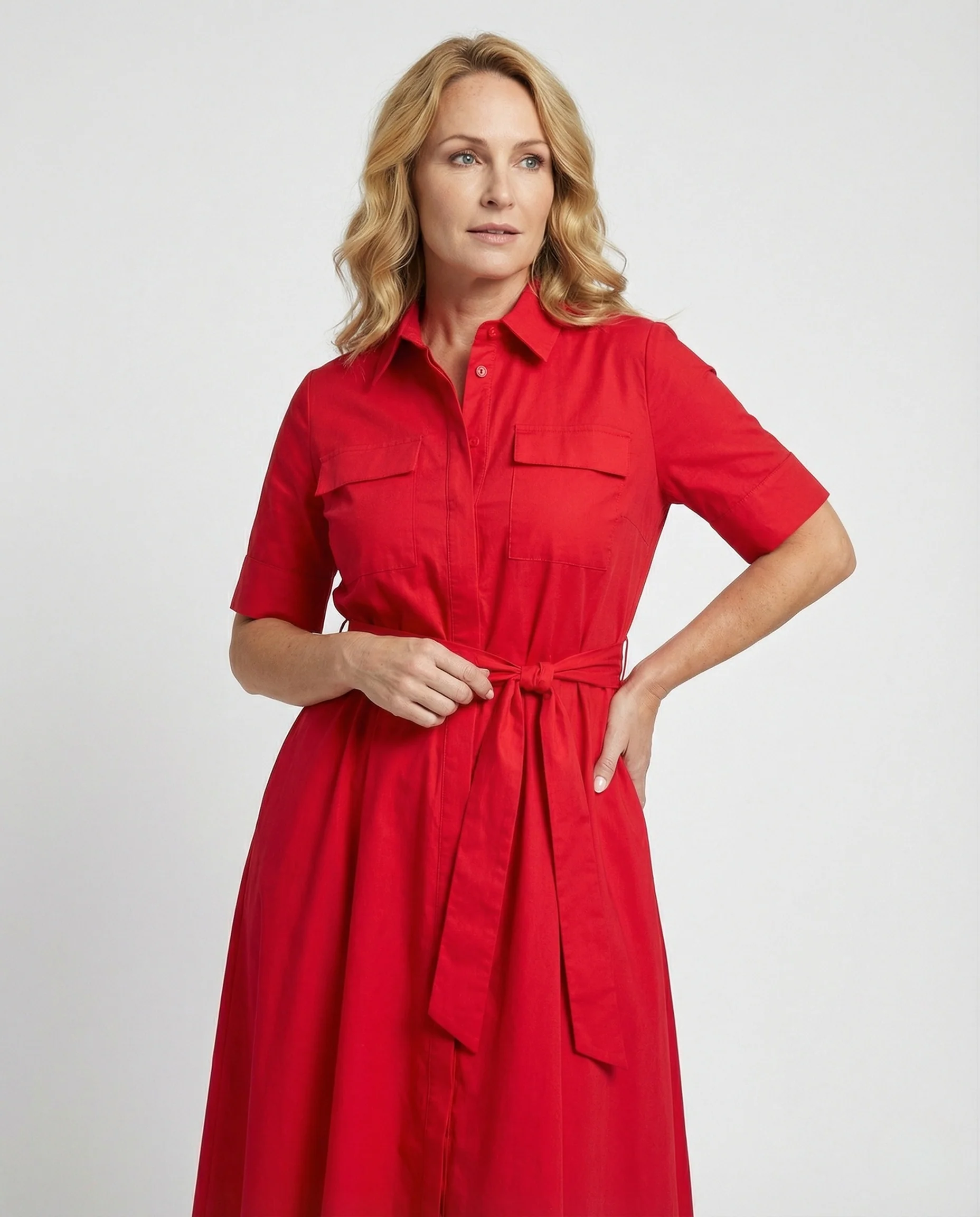 Damen Hemdblusenkleid mit Bindegürtel - Image 2