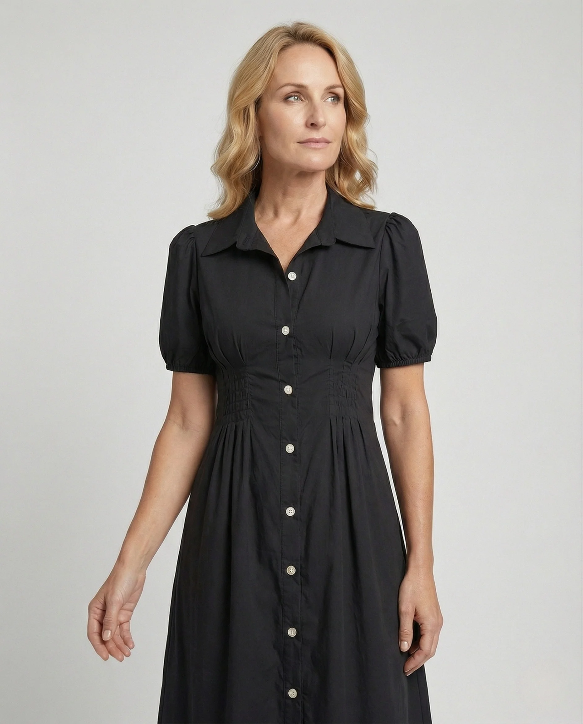 Damen Hemdblusenkleid mit Puffärmeln - Image 3