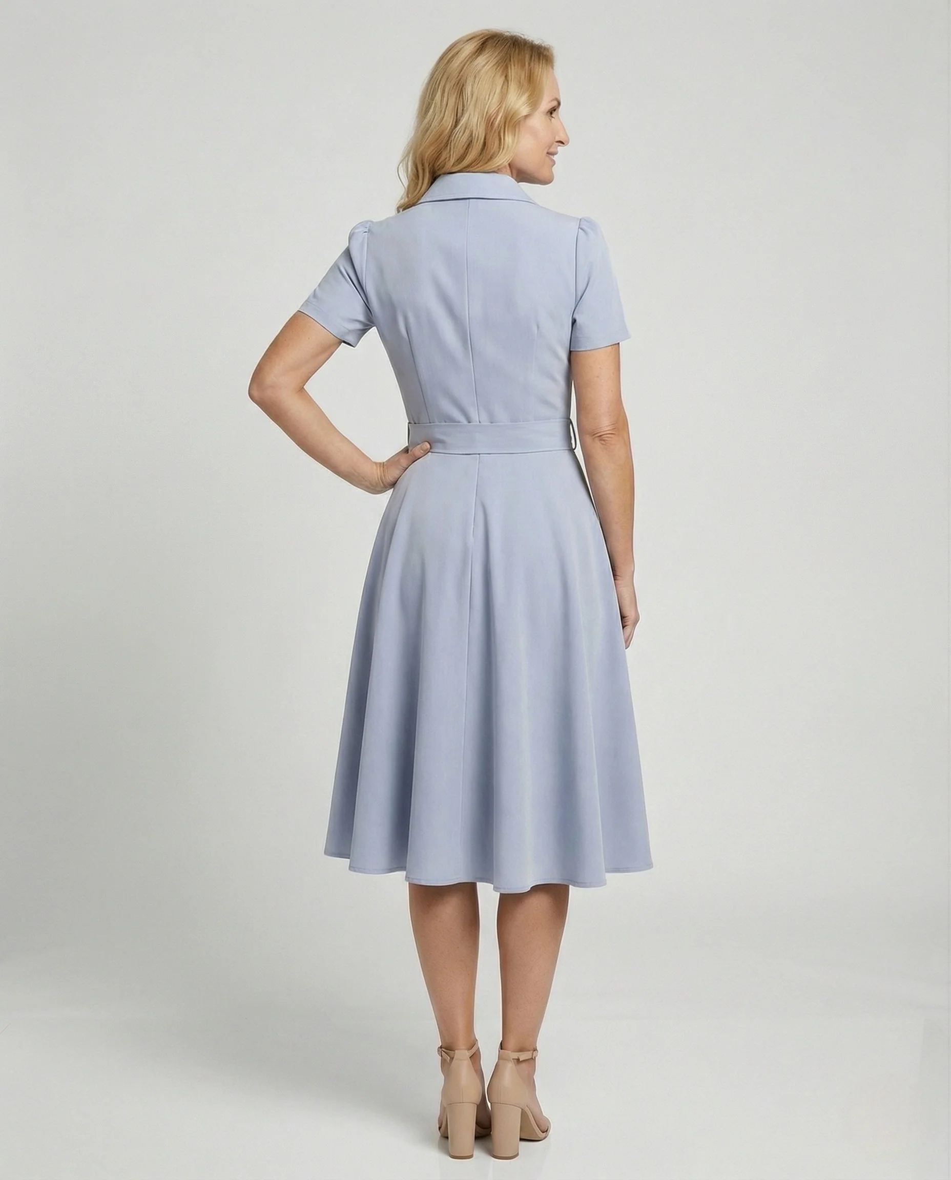 Damen Hemdblusenkleid mit Tellerrock und Taschen - Image 3