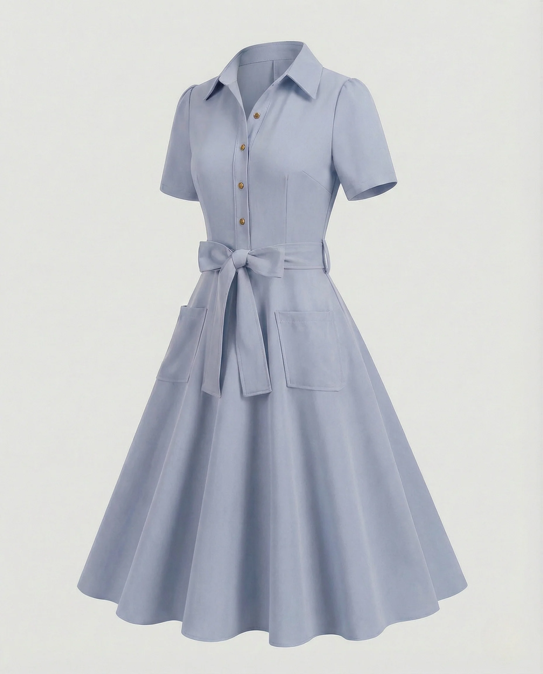 Damen Hemdblusenkleid mit Tellerrock und Taschen - Image 5