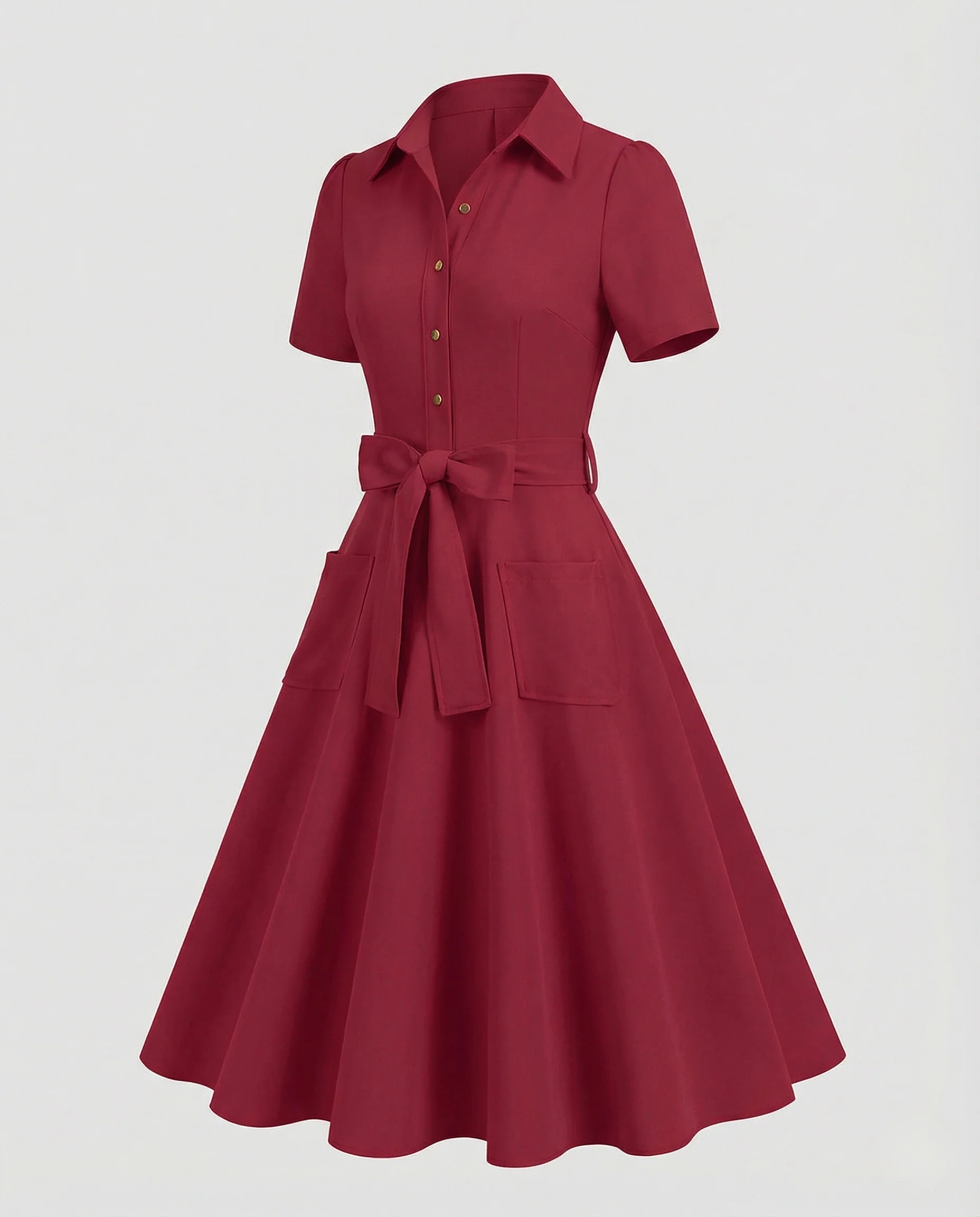 Damen Hemdblusenkleid mit Tellerrock und Taschen - Image 6