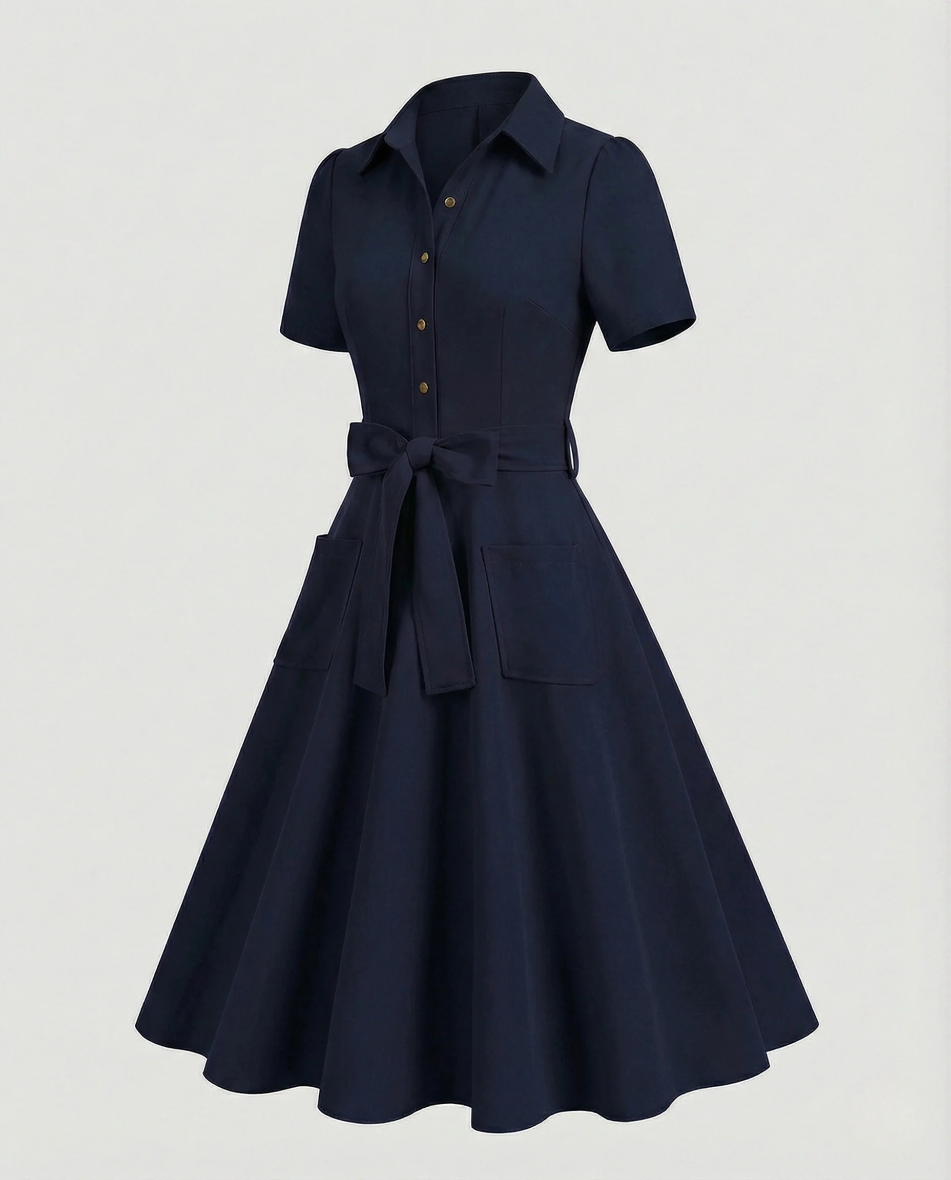 Damen Hemdblusenkleid mit Tellerrock und Taschen - Image 7
